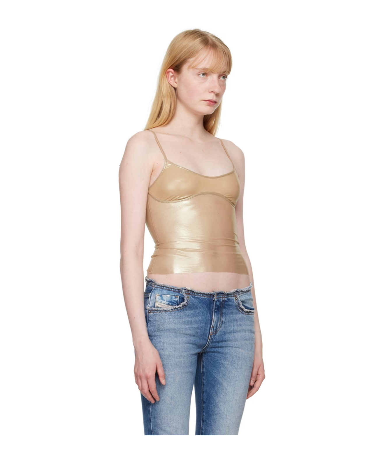 Diesel Low Round Neck Elastic Mesh Sling In Brown