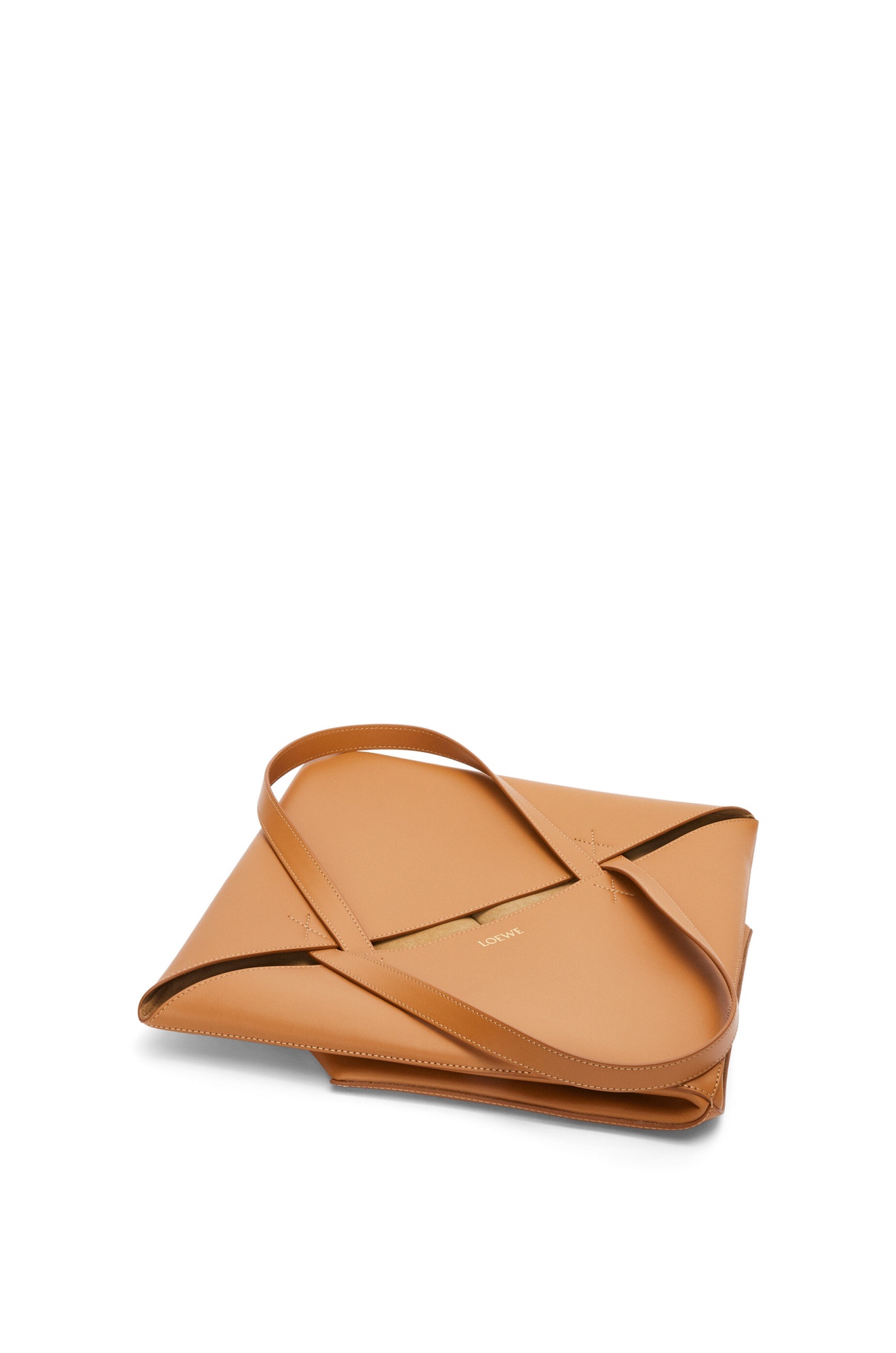 Loewe Xl Puzzle Fold Tote In Shiny Calfskin In Brown