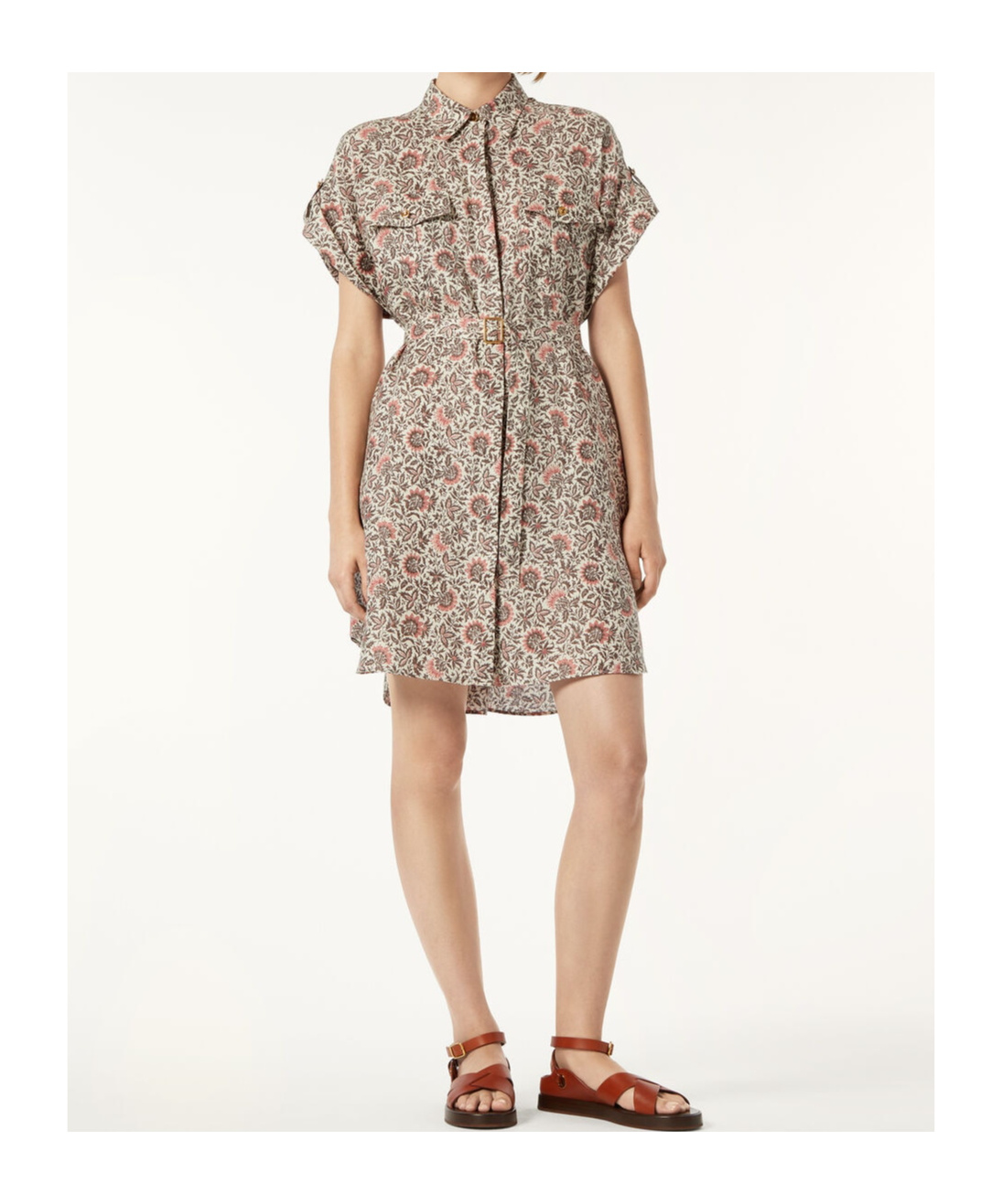 Loro Piana Idris Riserva San Nicolo Twill Belted Mini Shirtdress In Chalk Color/graphite Powder/dahlia Color