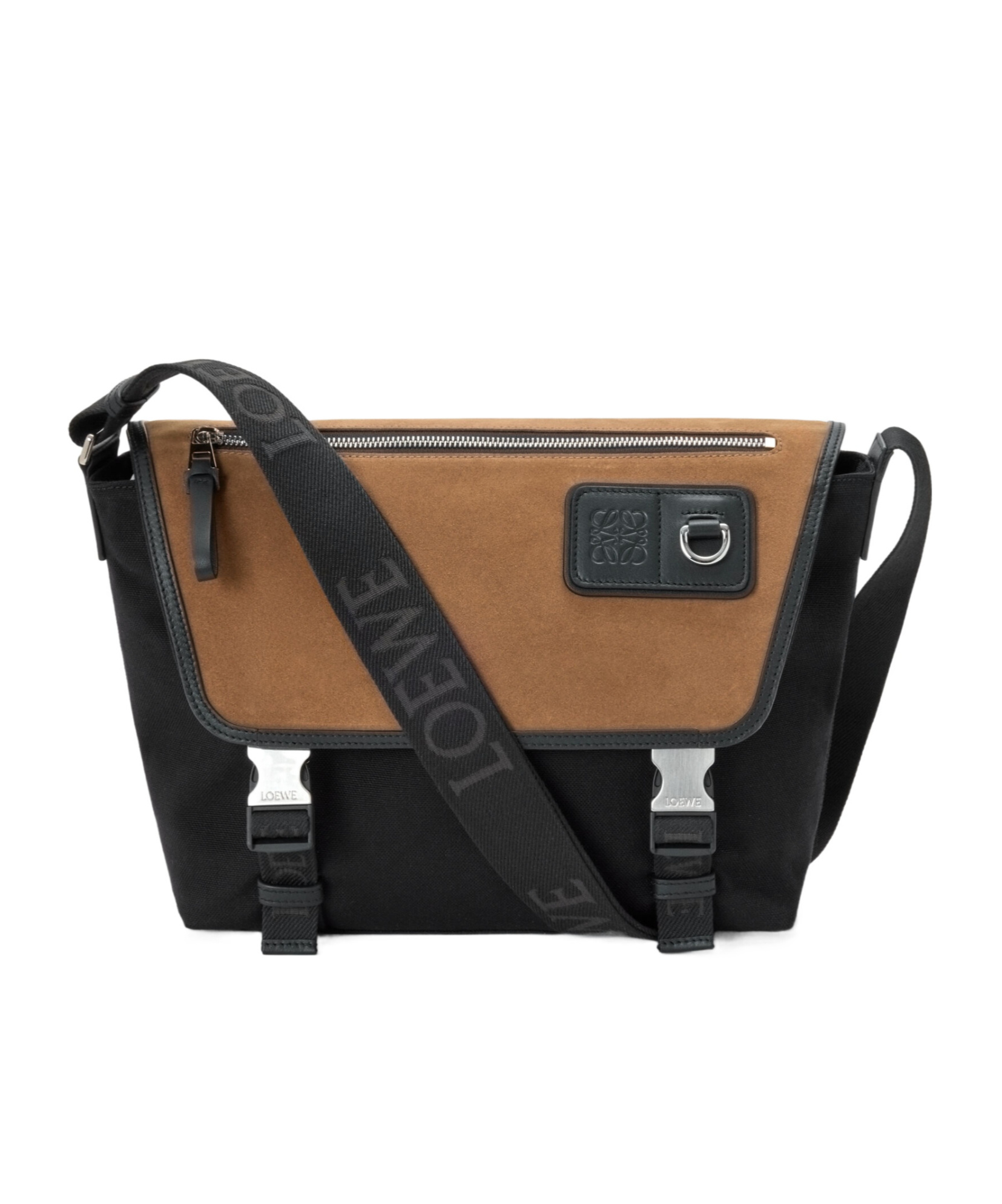 Loewe Leather-trimmed Suede And Canvas Messenger Bag