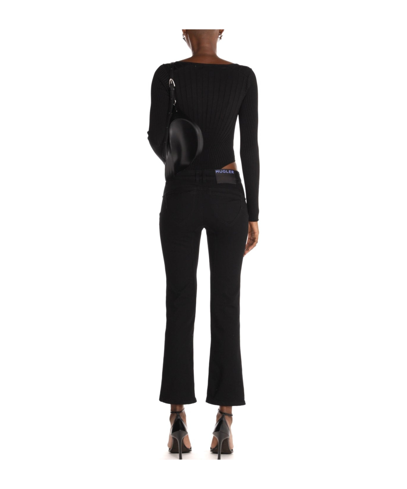Mugler Logo-plaque Ribbed Bodysuit In Black