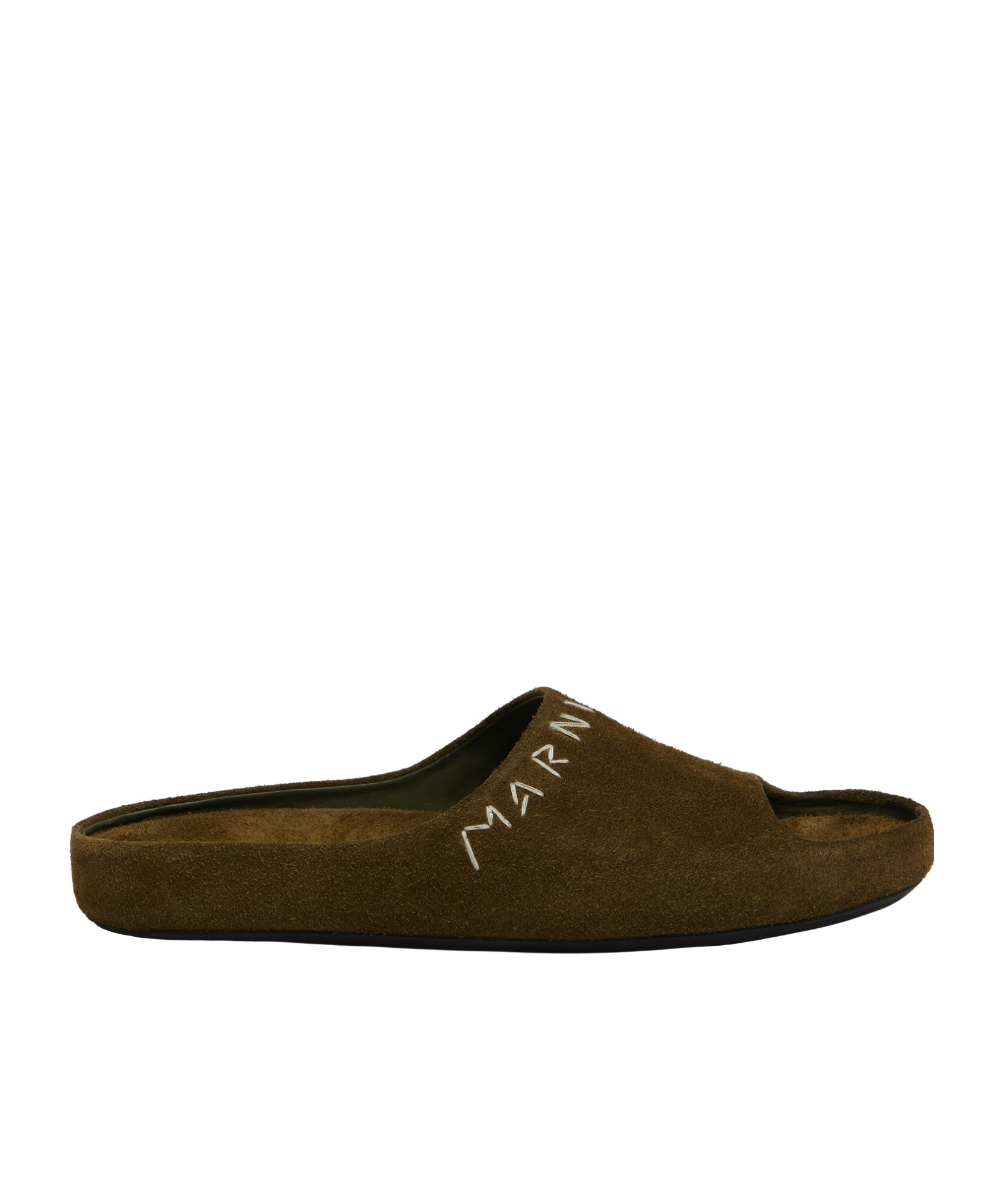 Marni Logo-embroidered Suede Slides In Brown