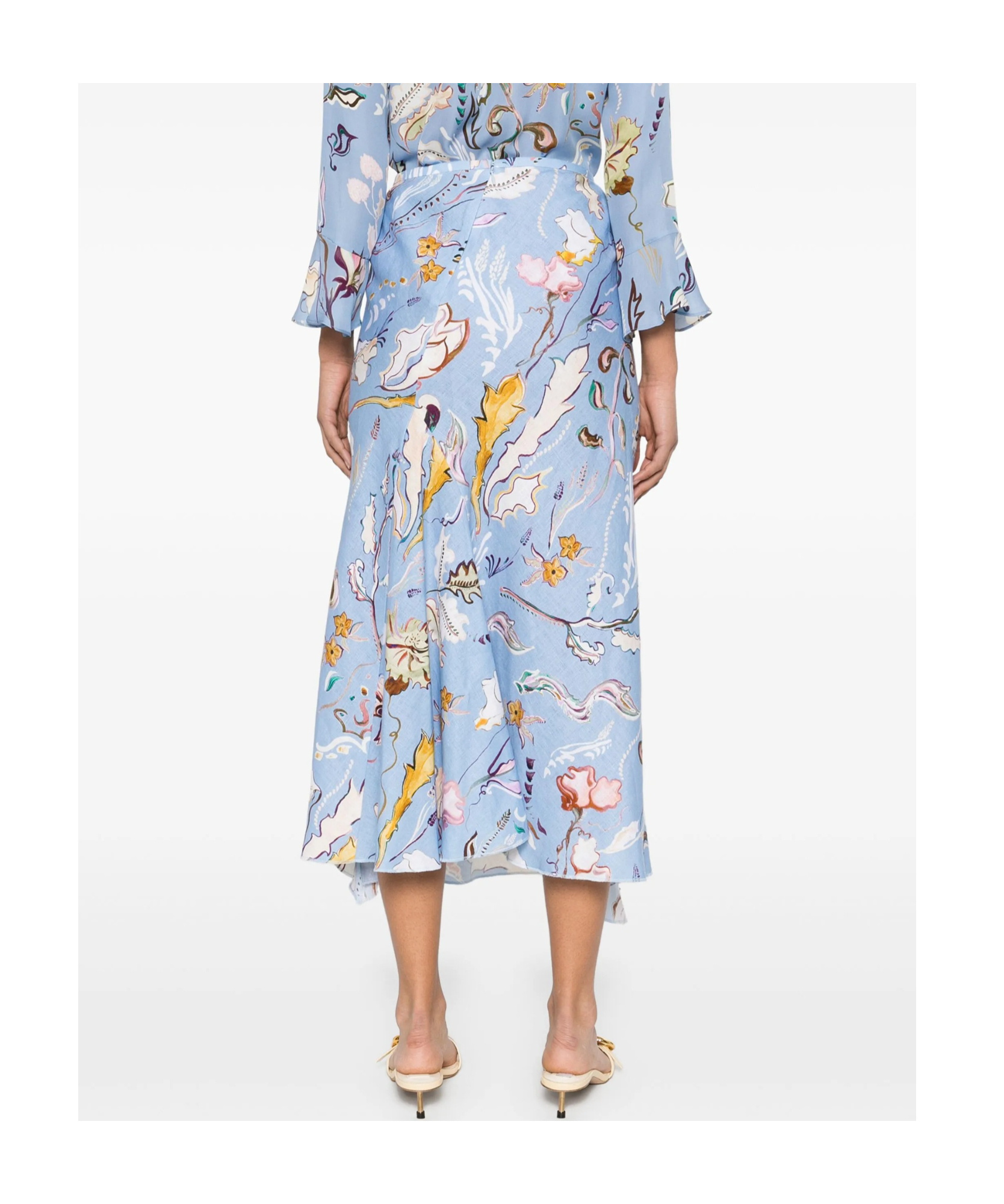 Shop Dorothee Schumacher Floral Power Midi Skirt In Blue
