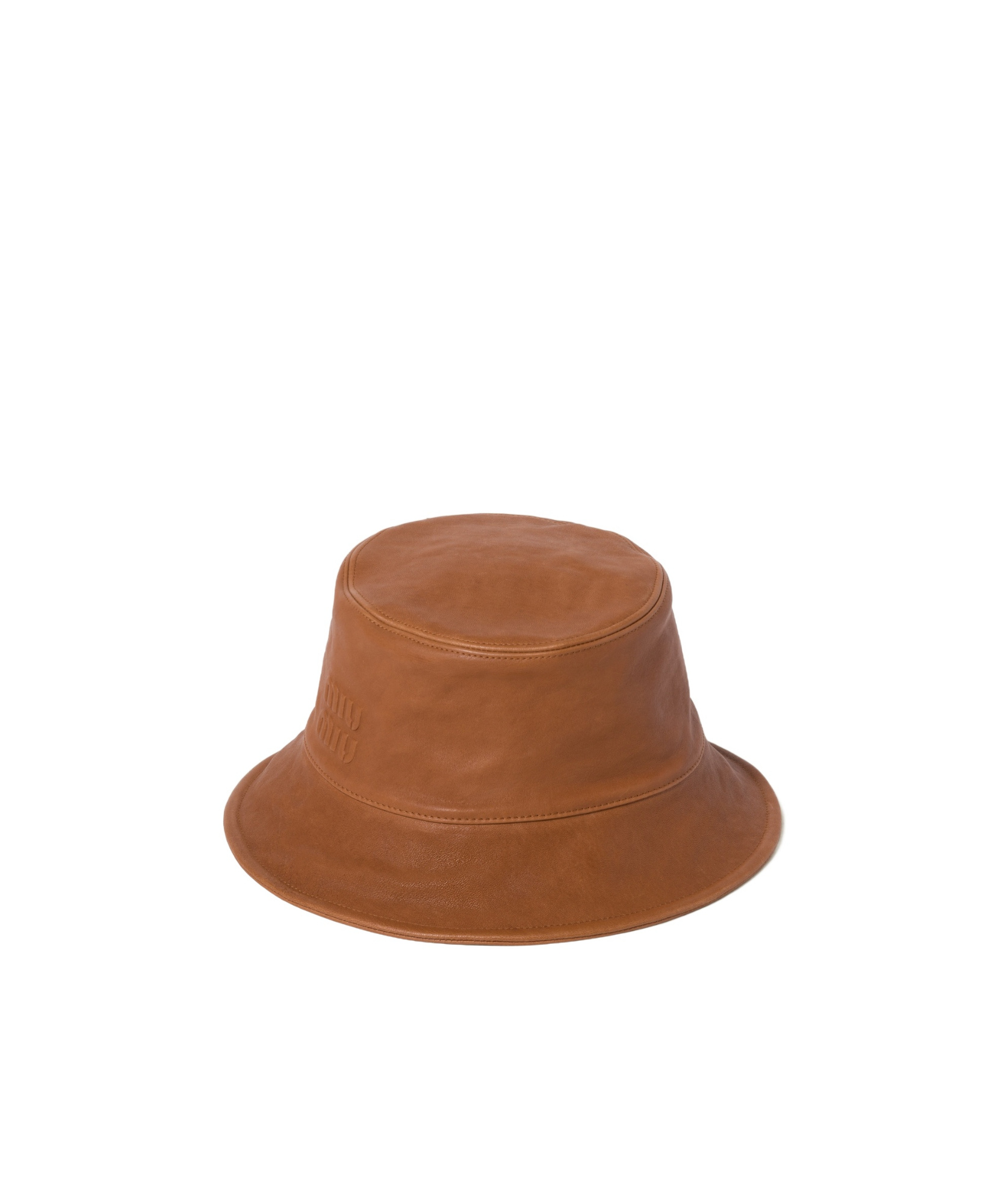 Miu Miu Leather Bucket Hat In Brown