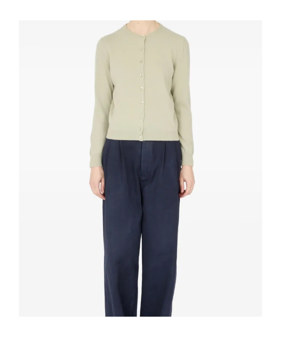 Maison Margiela Wool Buttoned Crew Neck Cardigan In Neutral