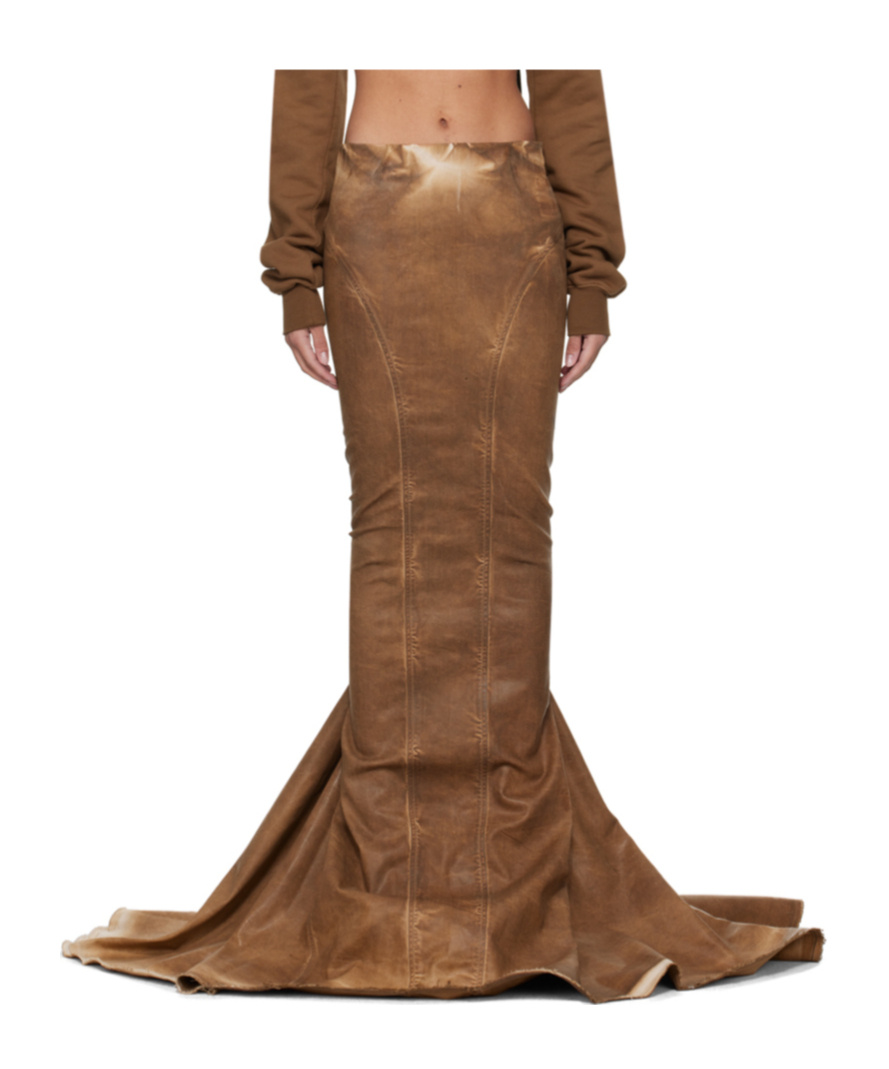 Rick Owens Drkshdw Al Pillar Denim Extra-long Skirt In Brown