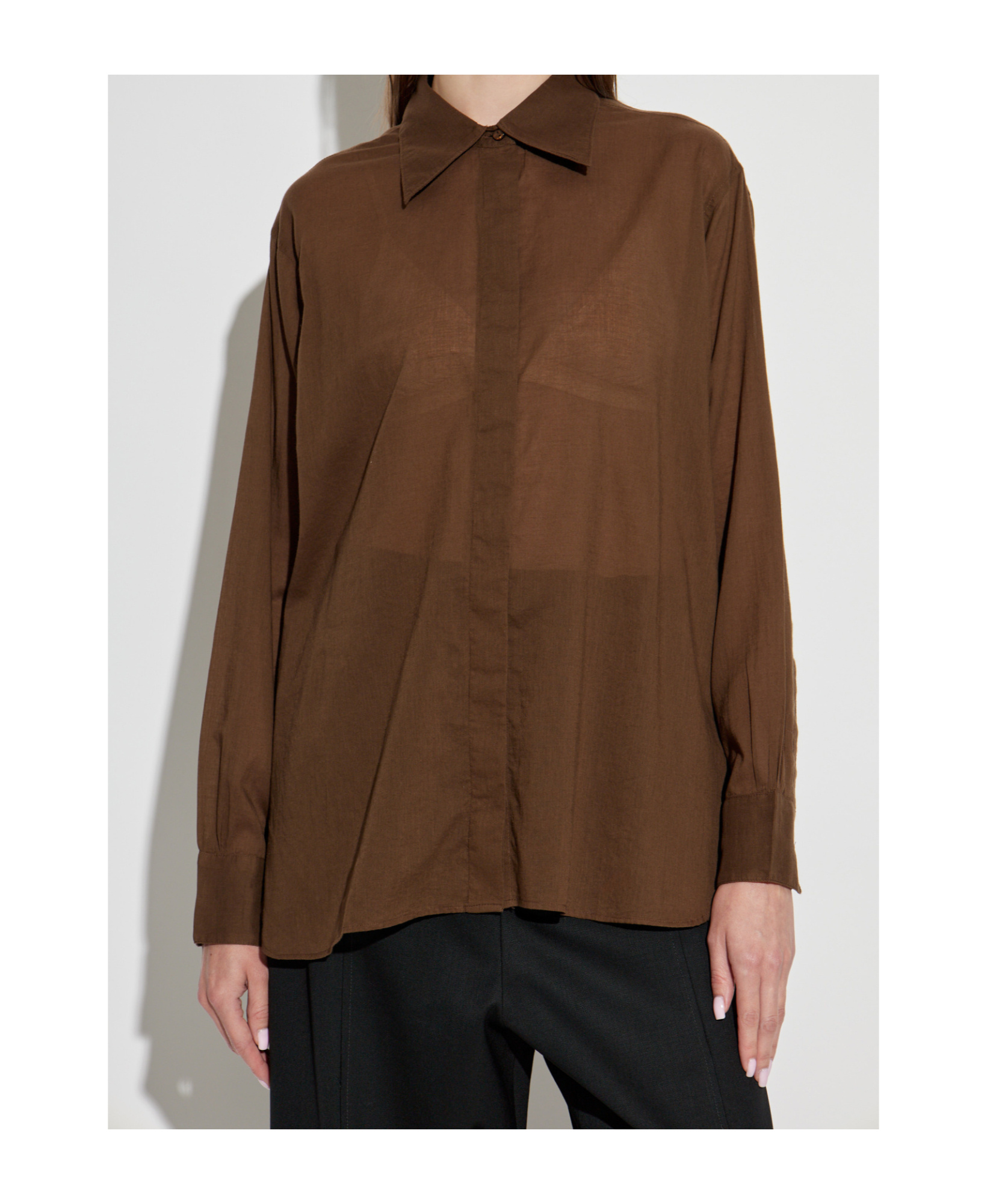 Officine Generale Button-down Cotton Shirt In Brown