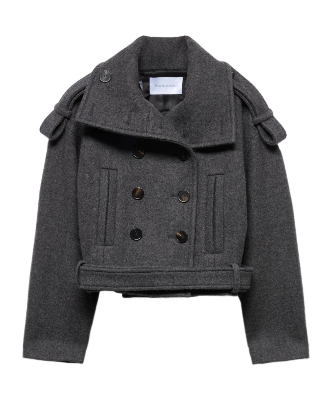 7 For All Mankind Double-breasted Cropped Wool Coat With A High Neck In Gray