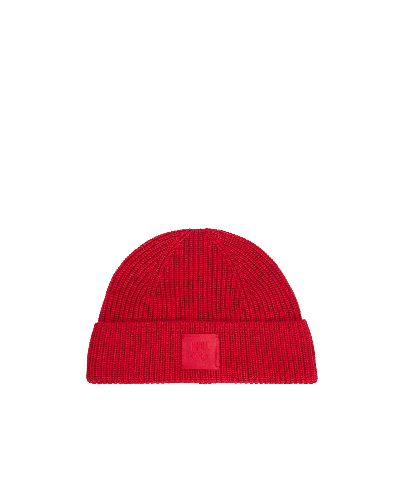 Hugo Boss Wool-blend Beanie Hat With Logo Label In Red