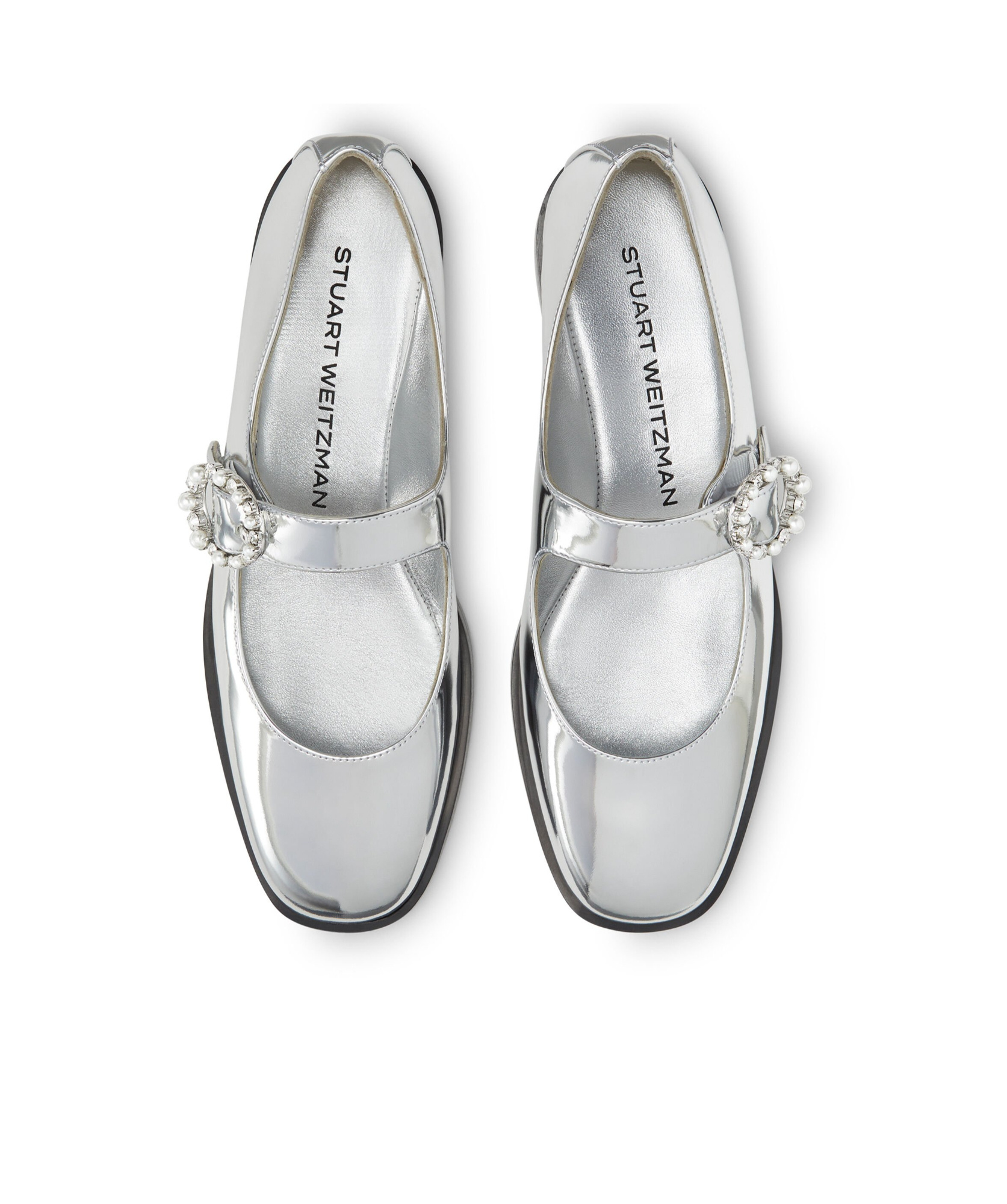 Stuart Weitzman Lorelei Crystal Mary Jane Flats In White
