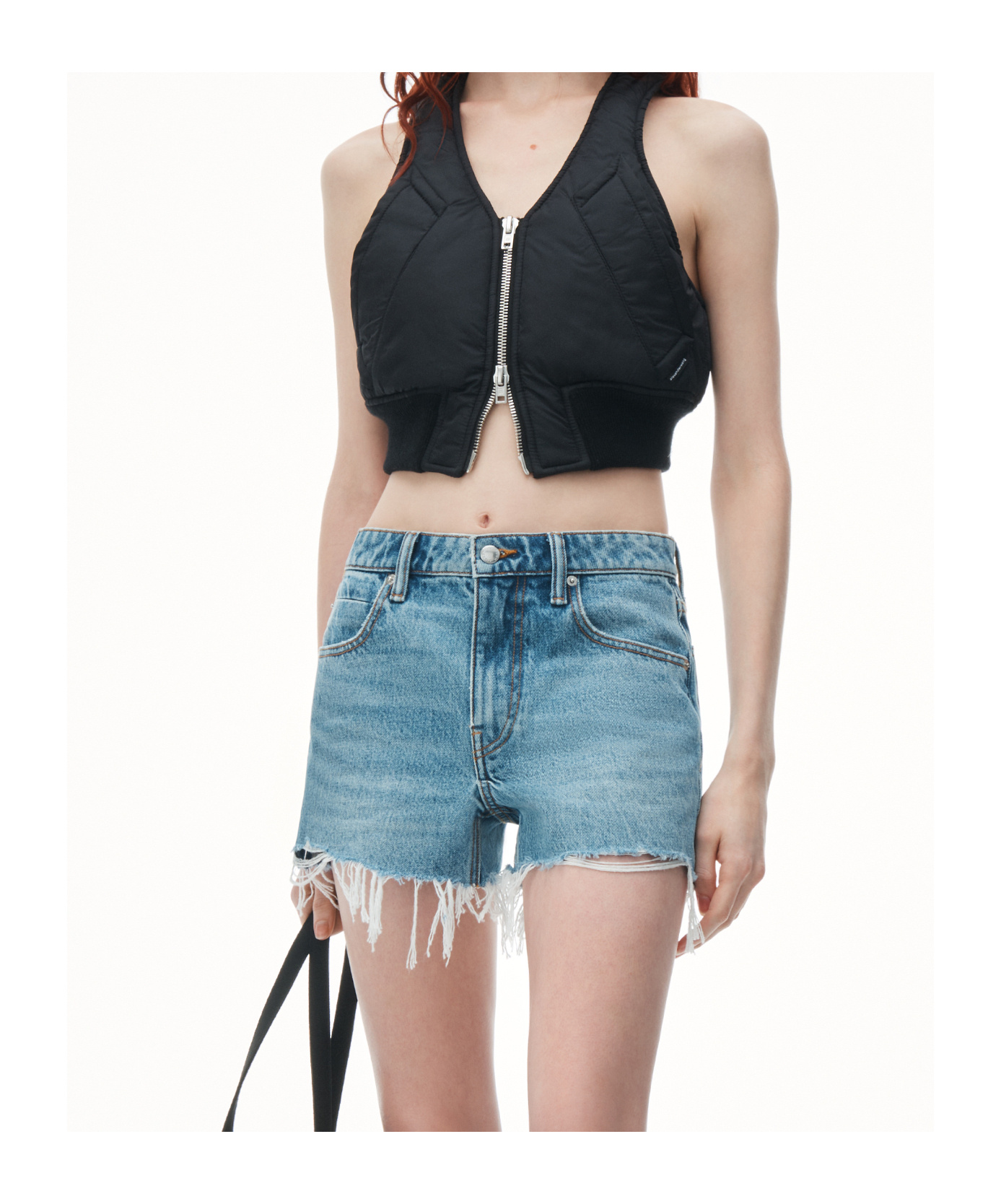 Alexander Wang Denim Hotfix Distressed Shorts In Blue