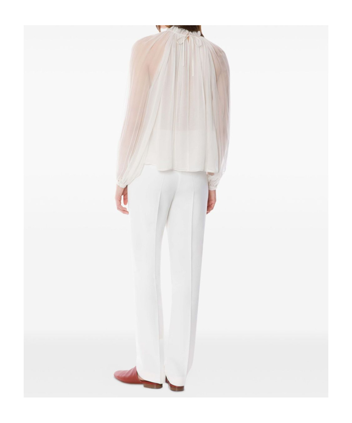 Alberta Ferretti Sheer Silk Chiffon Blouse With Floral Detail In White