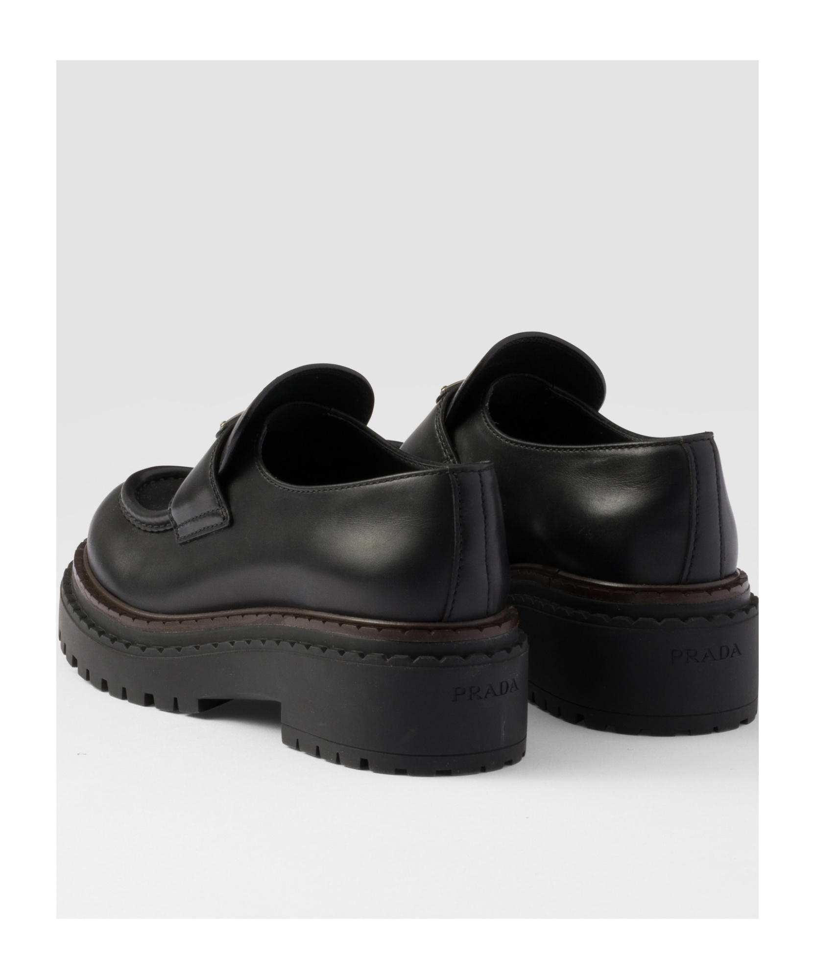 Prada Chocolate Black Brushed Leather Moccasin Women