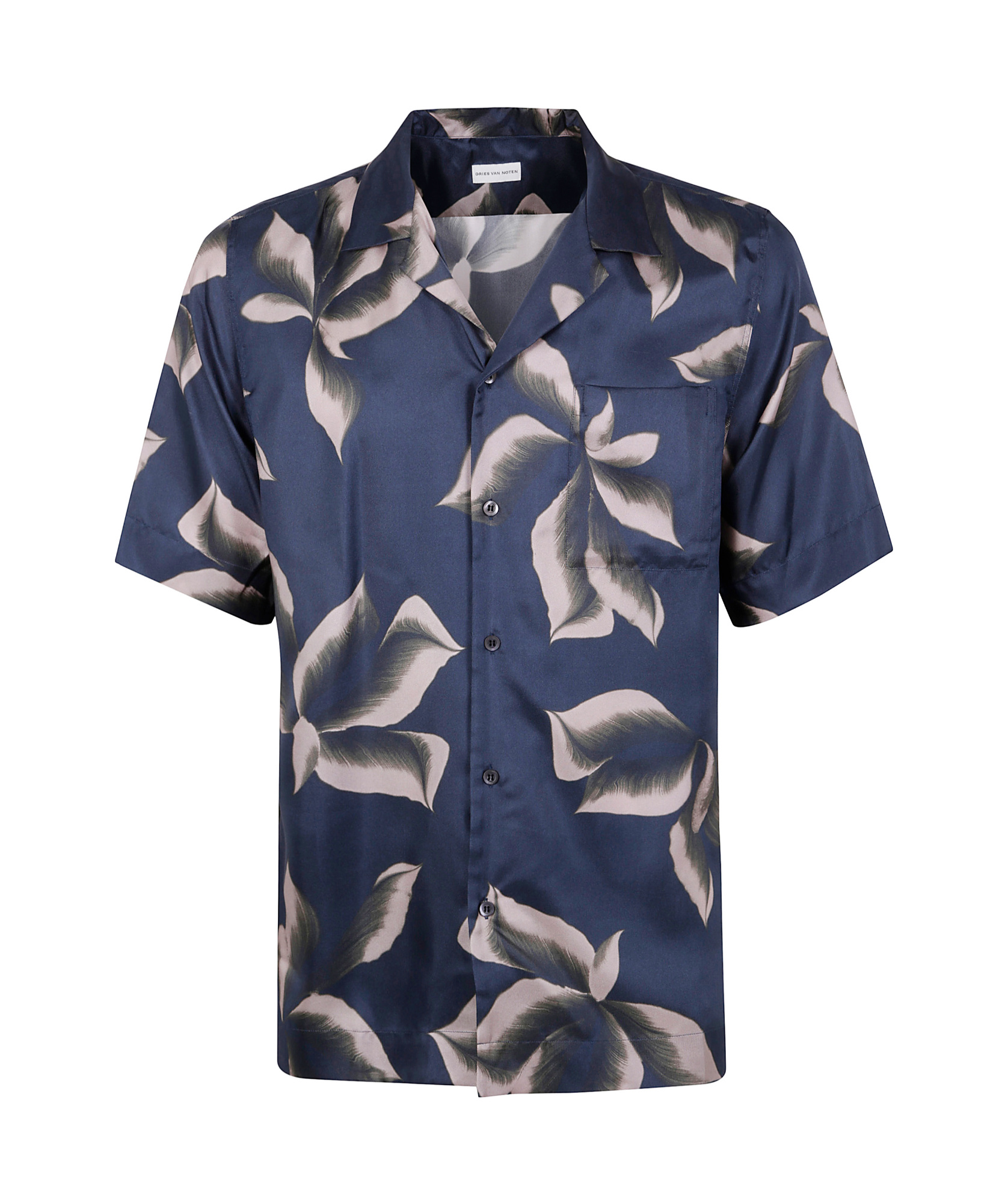 Dries Van Noten Silk Shirt With Floral Pattern And Camp Collar In Gray