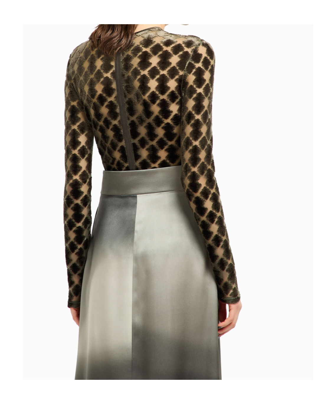 Giorgio Armani Velvet Jersey Jacquard Long-sleeve Top In Brown