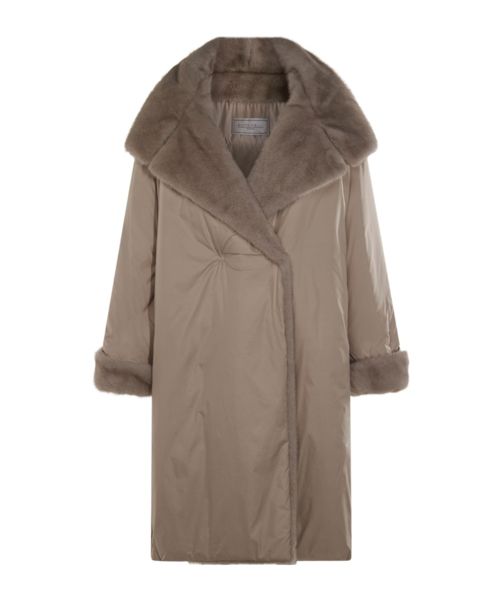 Antonelli Fur Collar Long-sleeved Coat In Gray