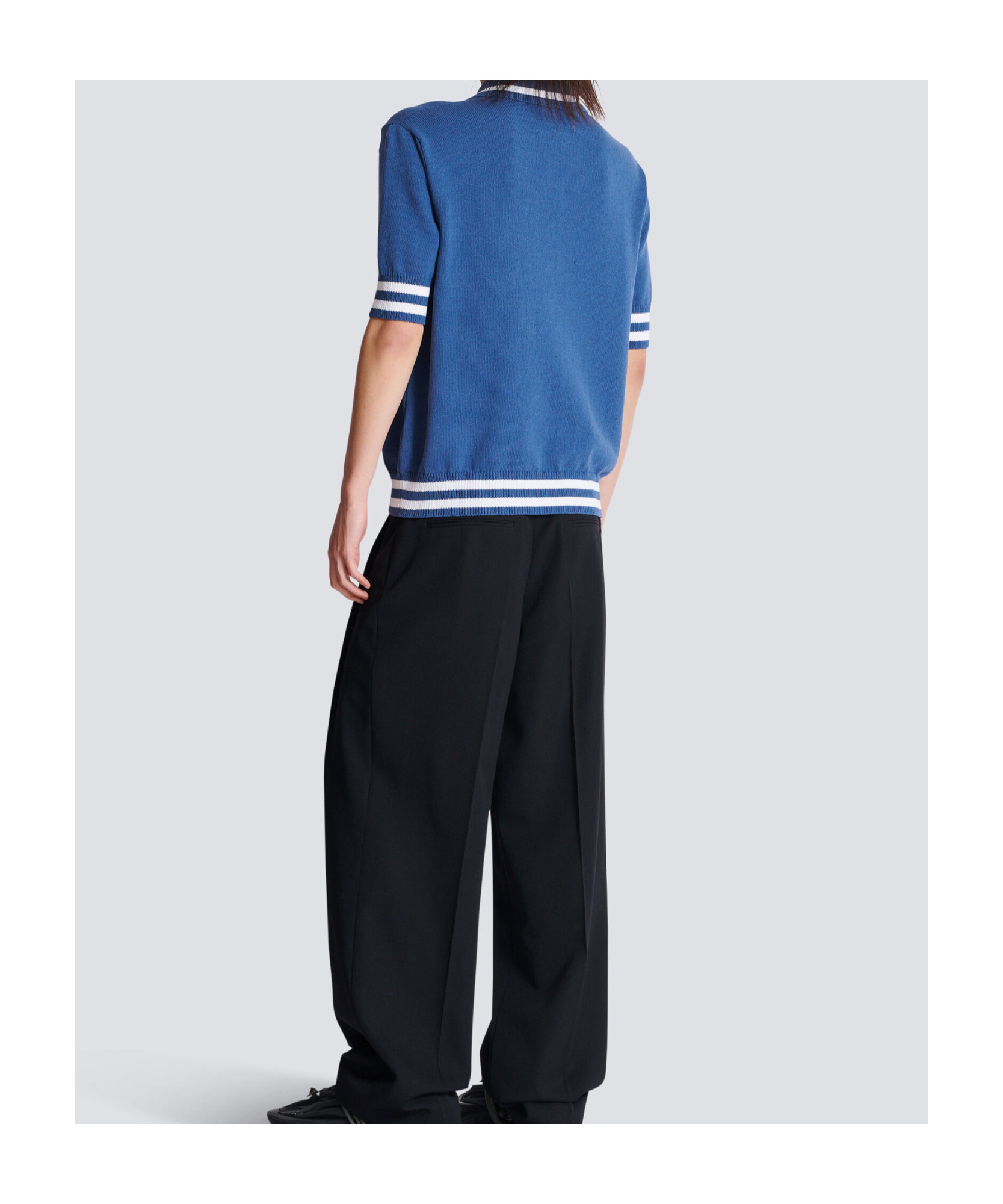 Balmain Signature Logo Embroidered Polo T-shirt In Blue