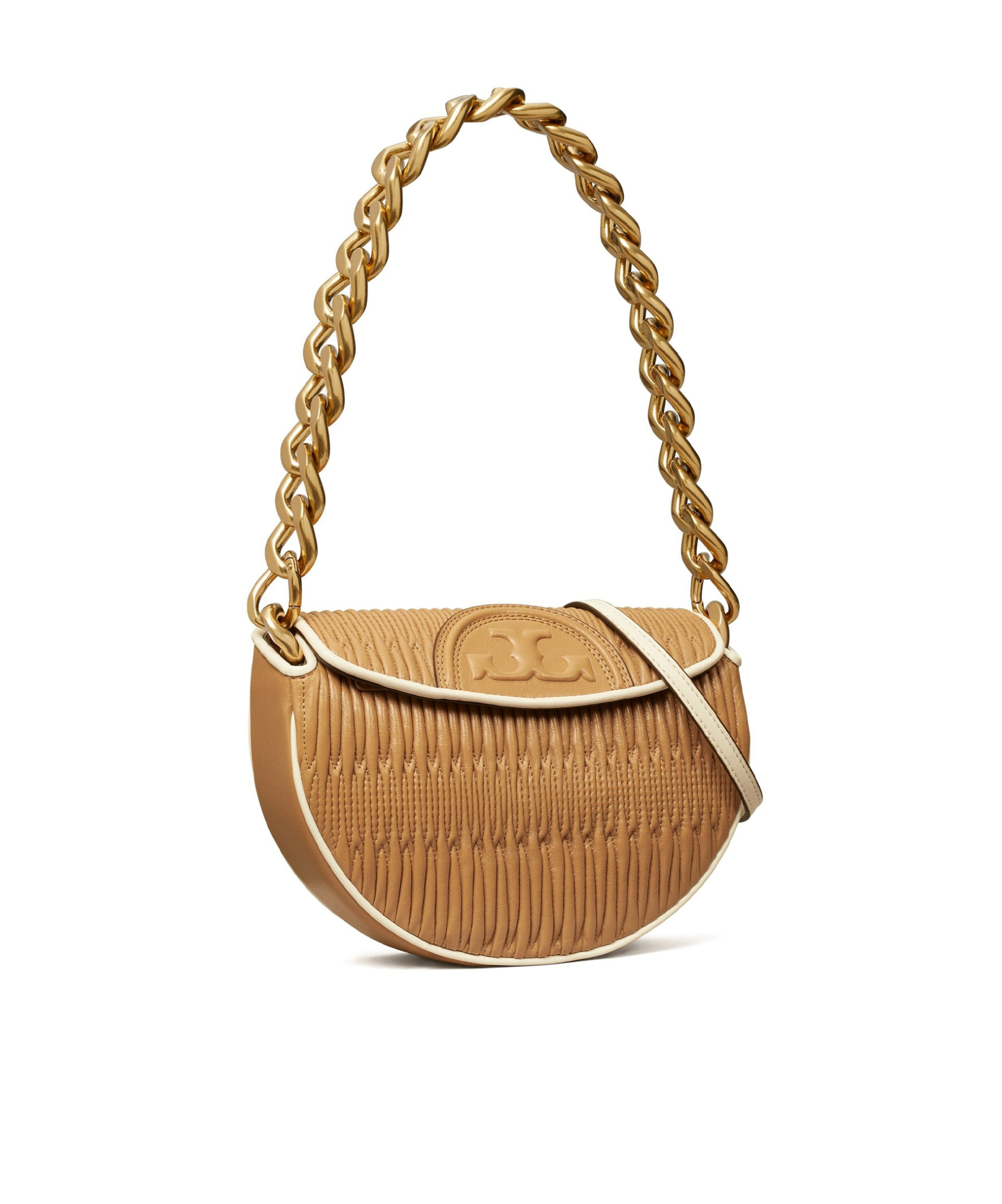 Shop Tory Burch Mini Fleming Crescent Bag In Brown