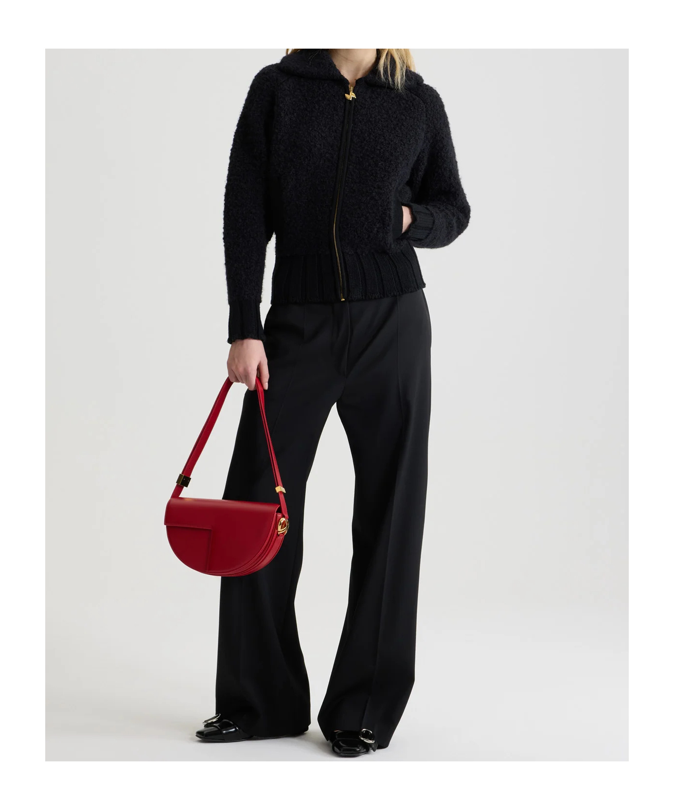 Patou Textured Fabric Jacket High Collar In Black