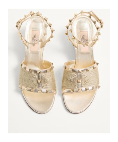 Valentino Garavani Rockstud Sandal In Laminated Nappa With Cornely Embroidery 60mm Woman Platinum 41 In Platinum Color