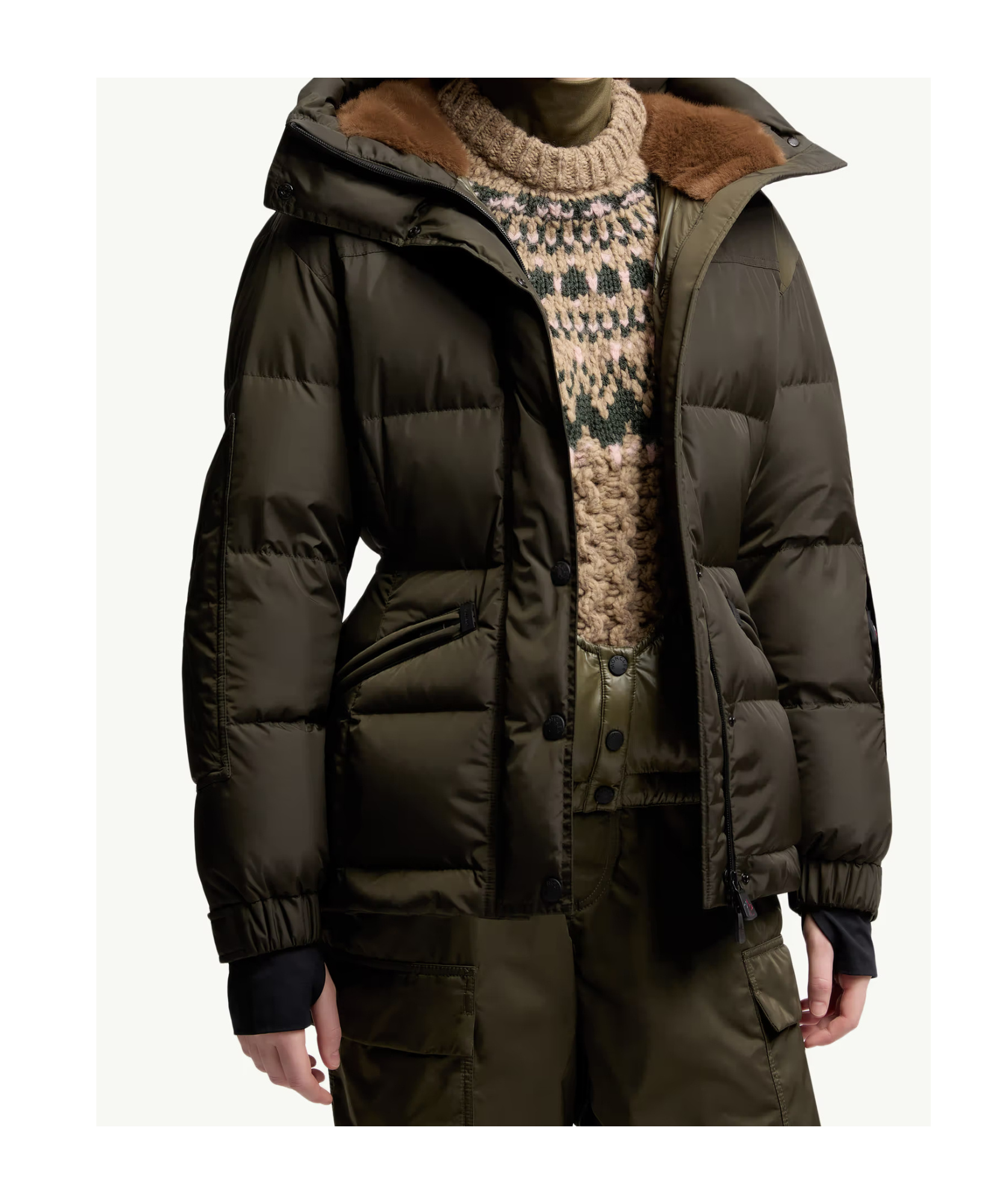 Moncler Salastrains Belted Down Ski Jacket In Green