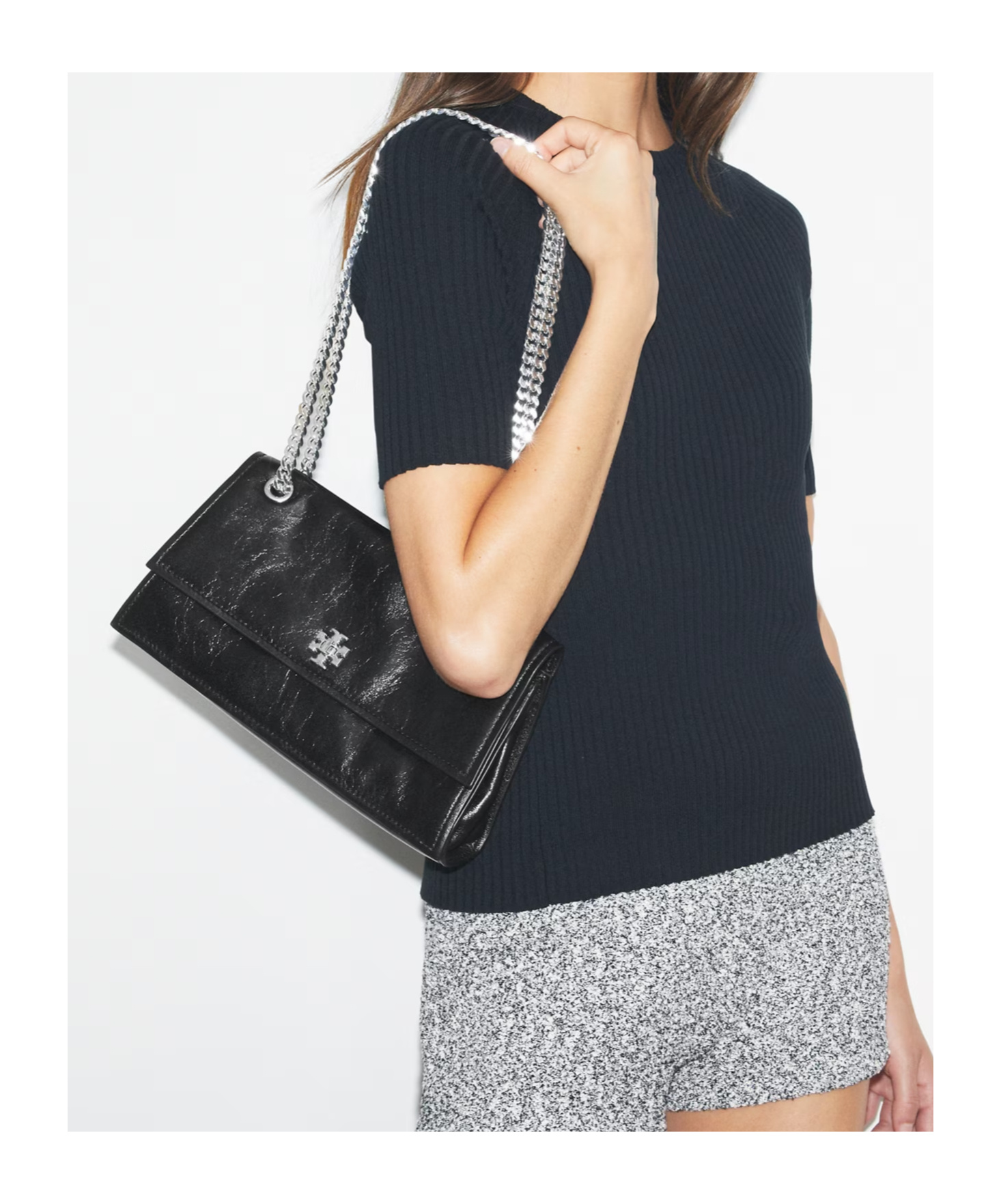 Tory Burch Kira Turnlock Leather Convertible Shoulder Bag In Black