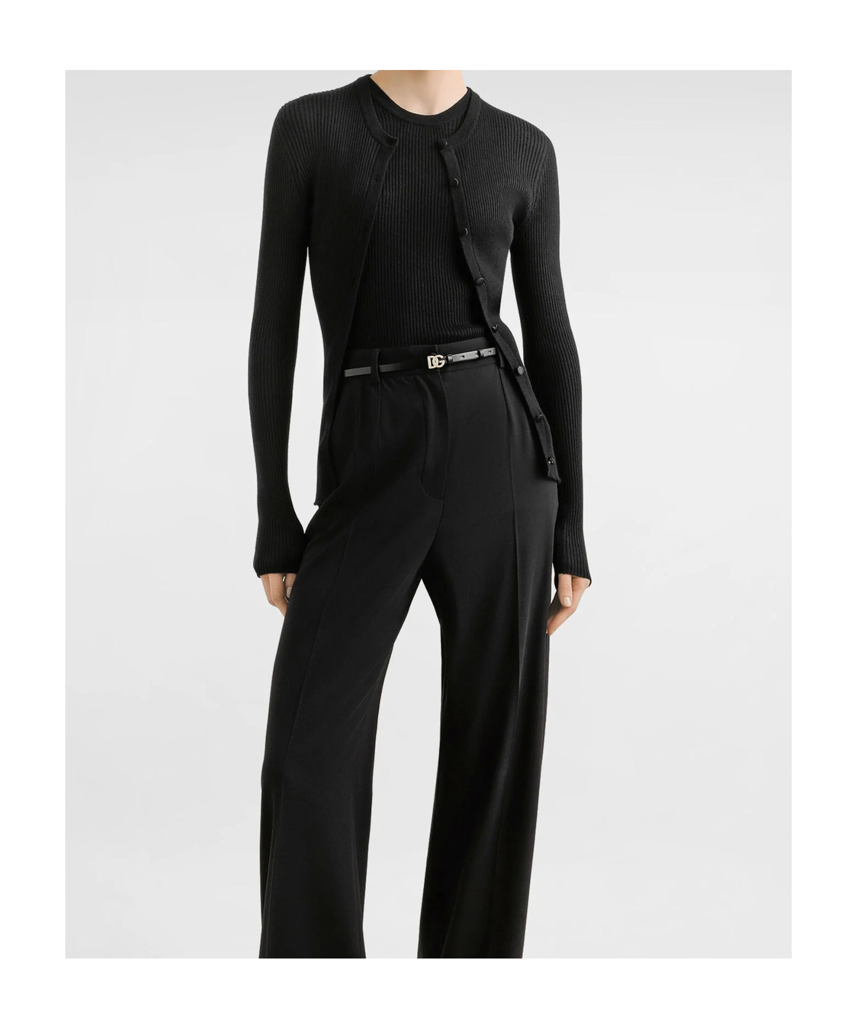 Dolce & Gabbana Long Sleeve Ribbed Knit Cardigan In Black