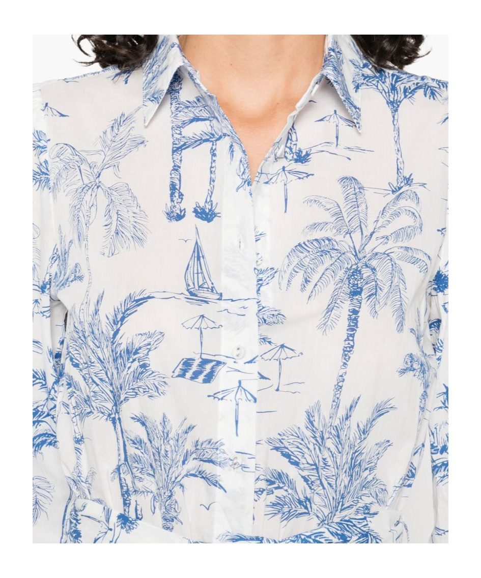 Mc2 Saint Barth Tropical Print Maxi Dress With Front Button Fastening And Belted Waist In White