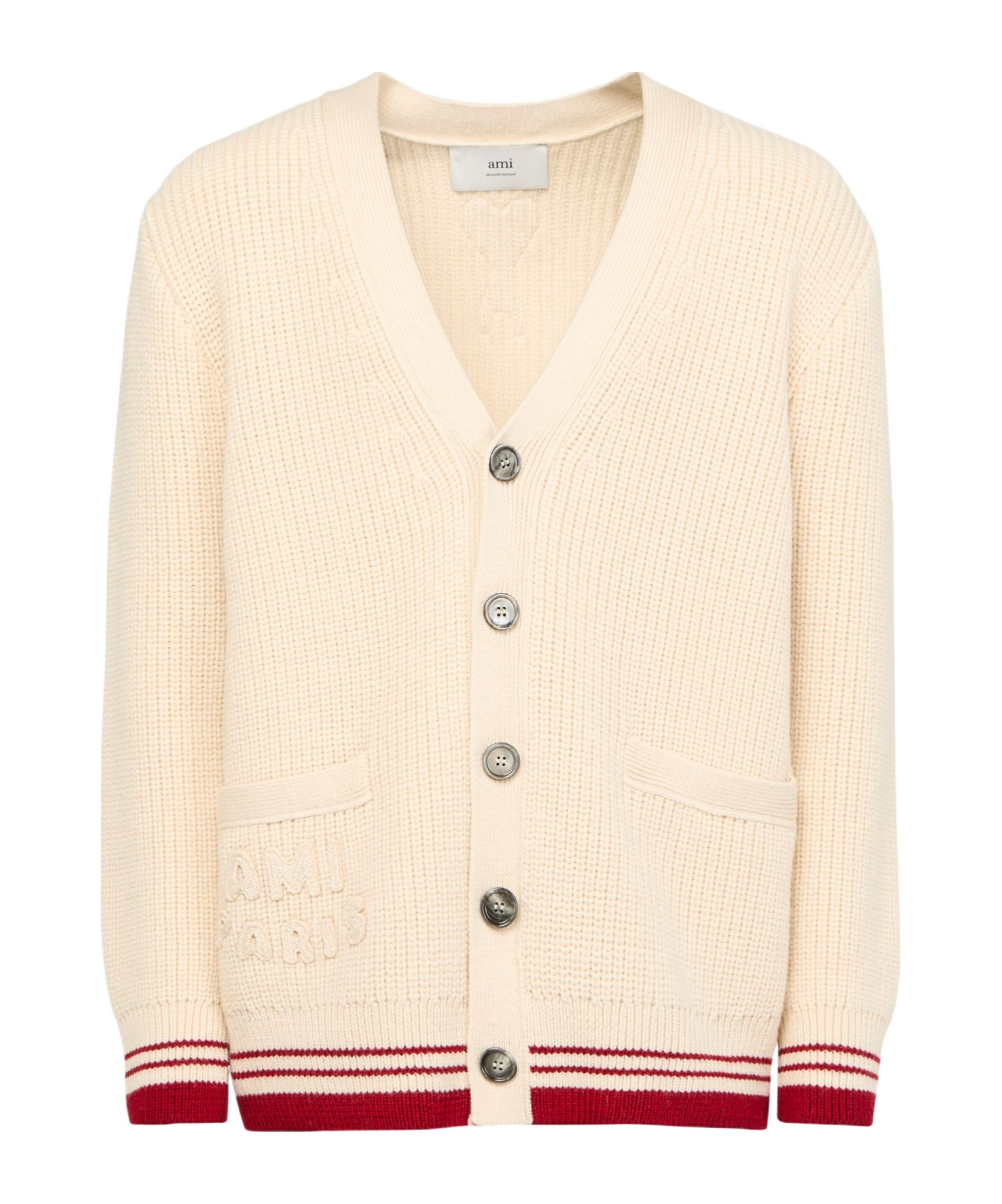 Shop Ami Alexandre Mattiussi Long-sleeved Cardigan In Nude