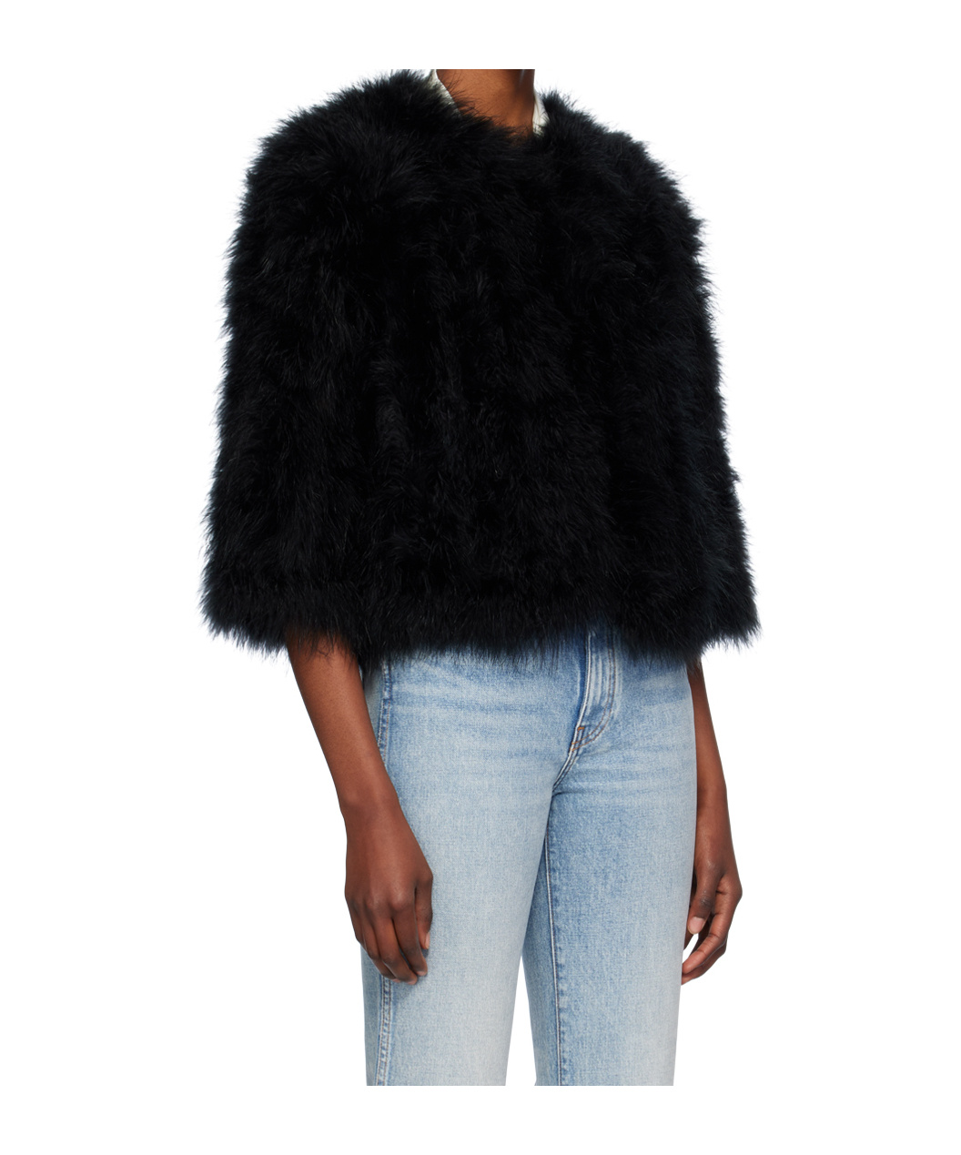 Yves Salomon Cropped Quarter Sleeve Casual Coat In Black