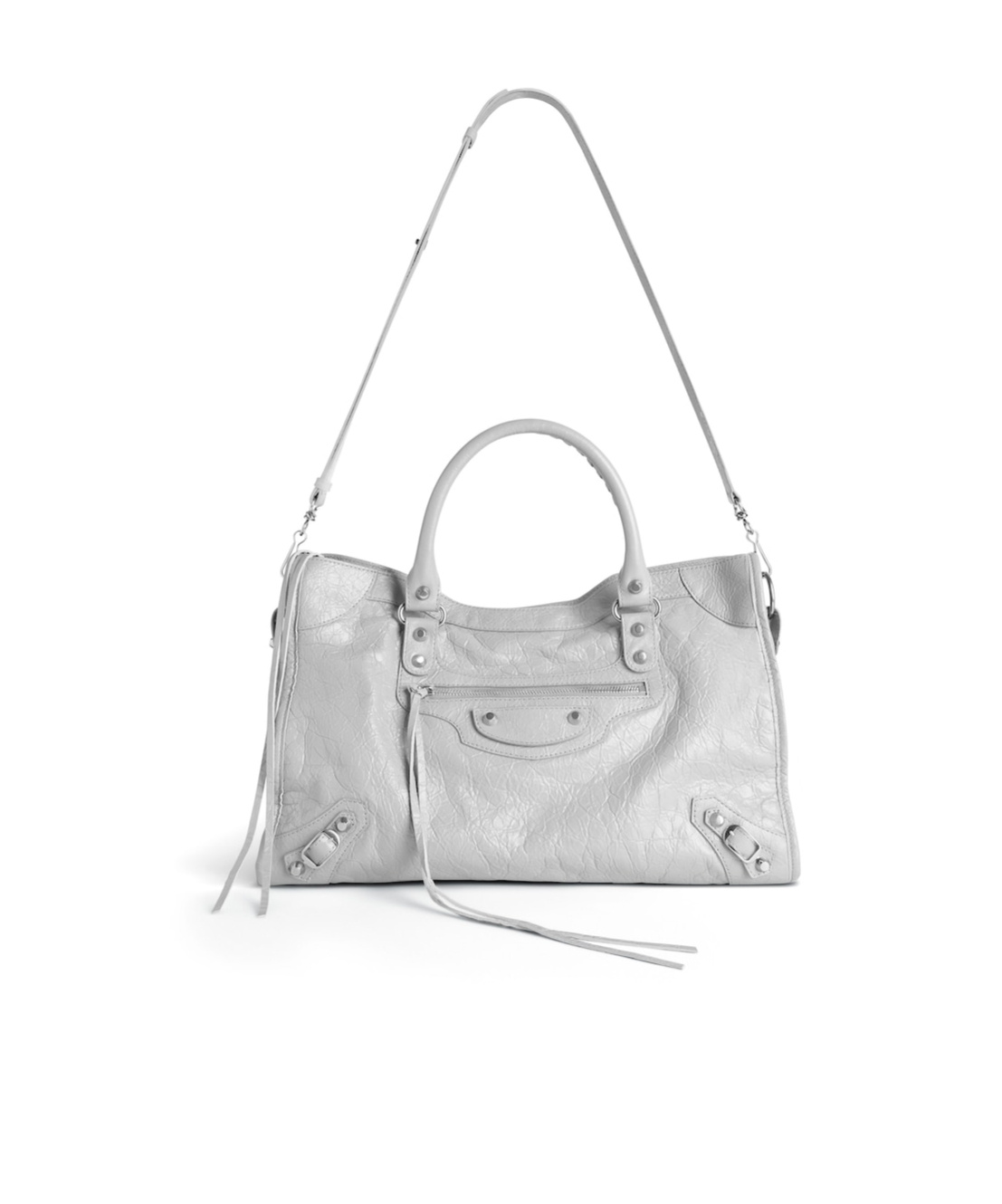 Balenciaga Structured Grey Leather Handbag With Dual Handles In Gray