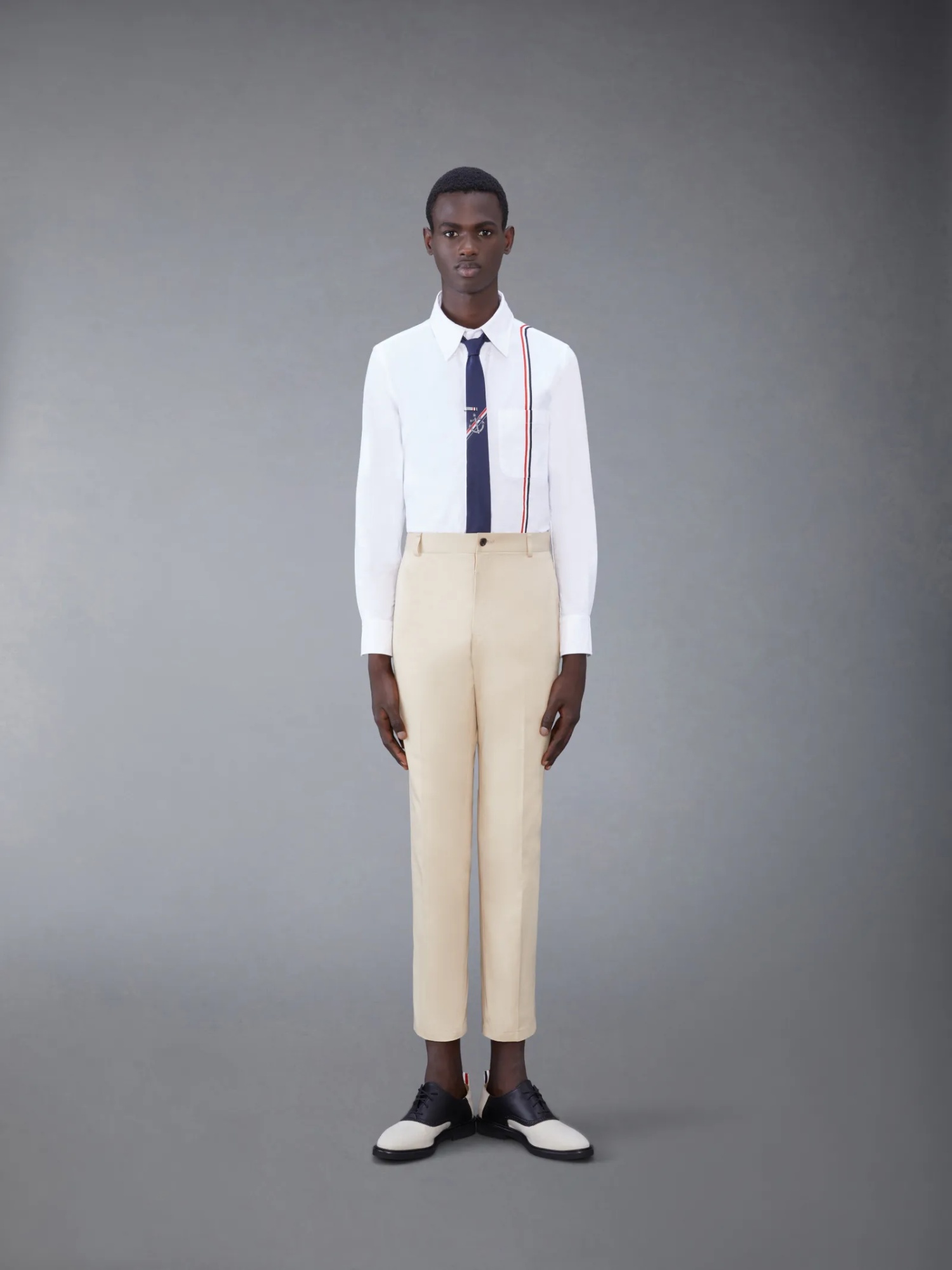 Thom Browne Long-sleeved Poplin Shirt With Signature Stripes In White