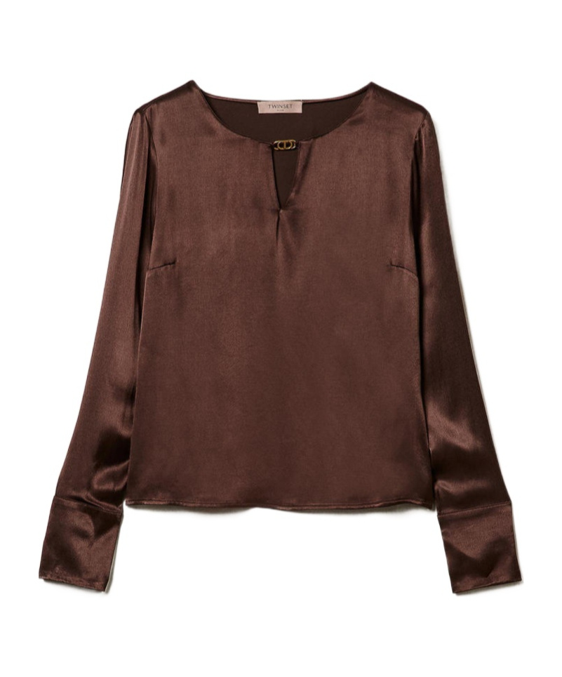 Twinset Appliqué-logo Satin Blouse In Red