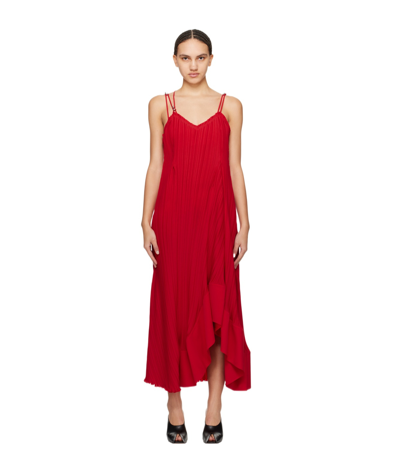 Lanvin Long Pleated Strapped Dress In Red