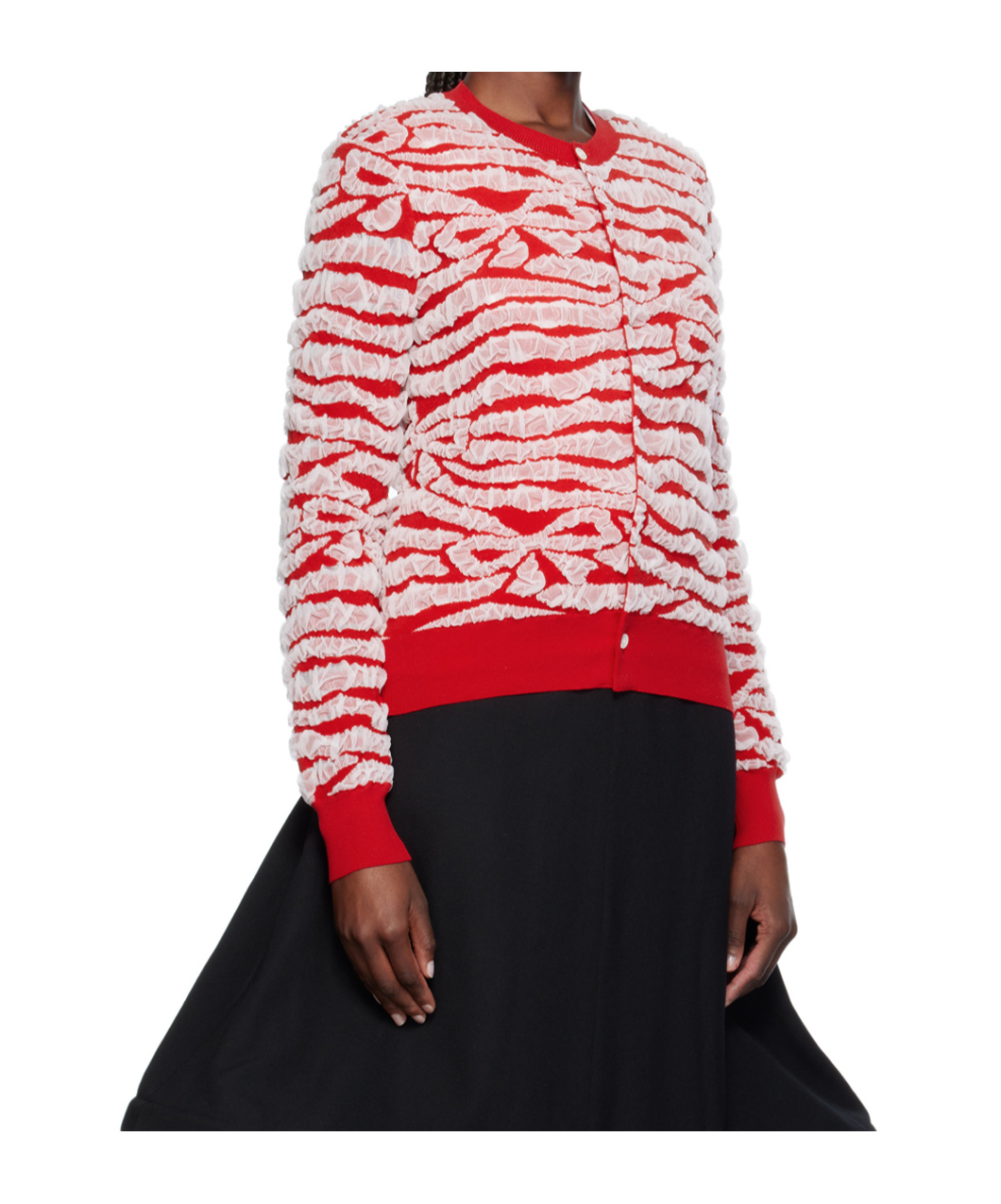 Comme Des Garçons Ruched Tulle-embellished Cardigan In Red