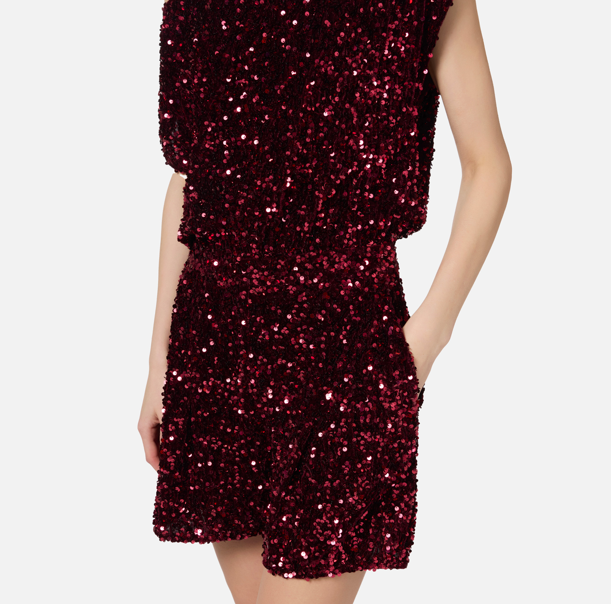 Elisabetta Franchi Sequin-embellished Chenille Playsuit In Brown