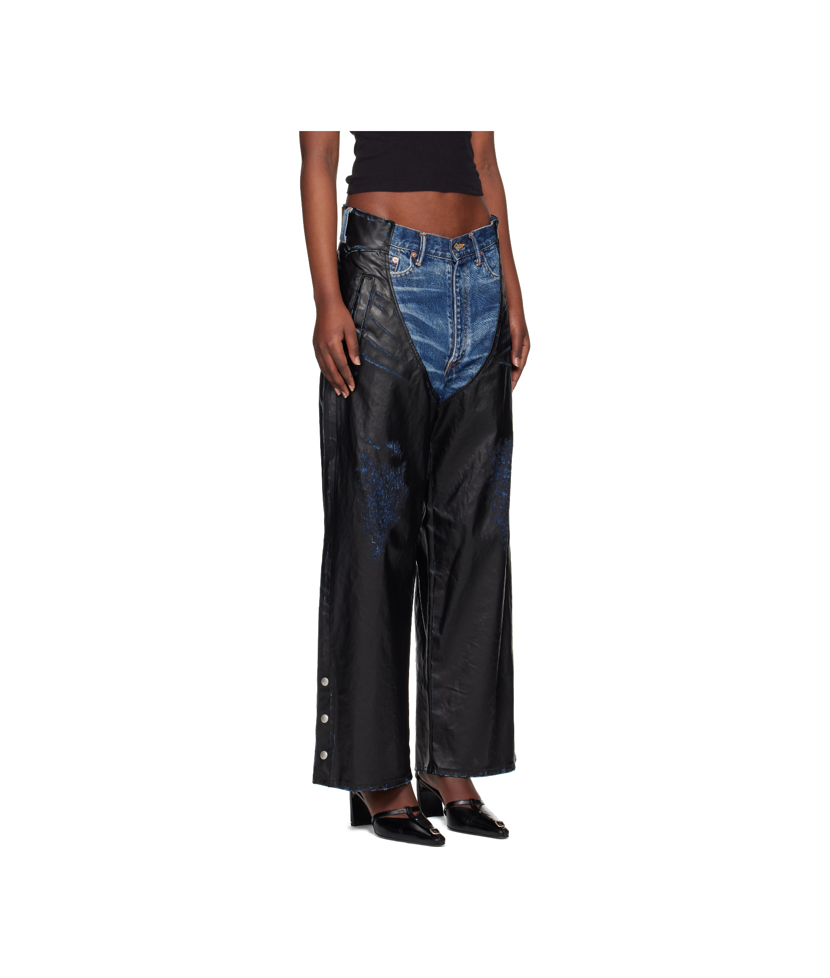 Doublet Faux-leather Coating Chaps Jeans In Black