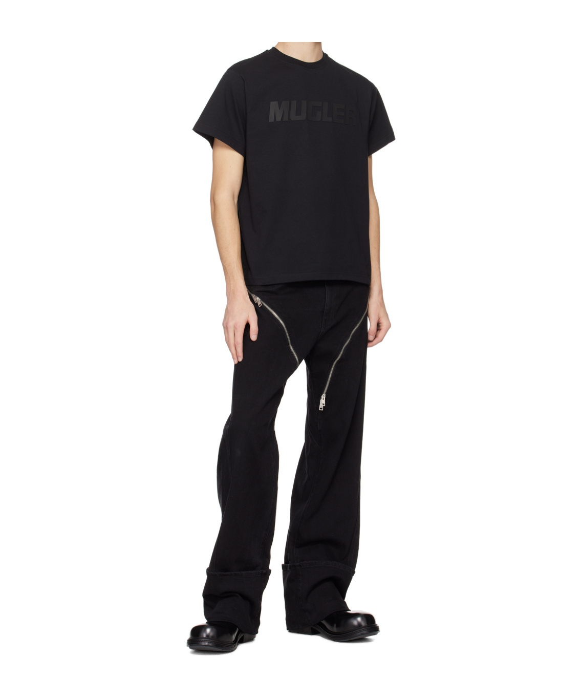 Mugler Round-neck Logo T-shirt In Black