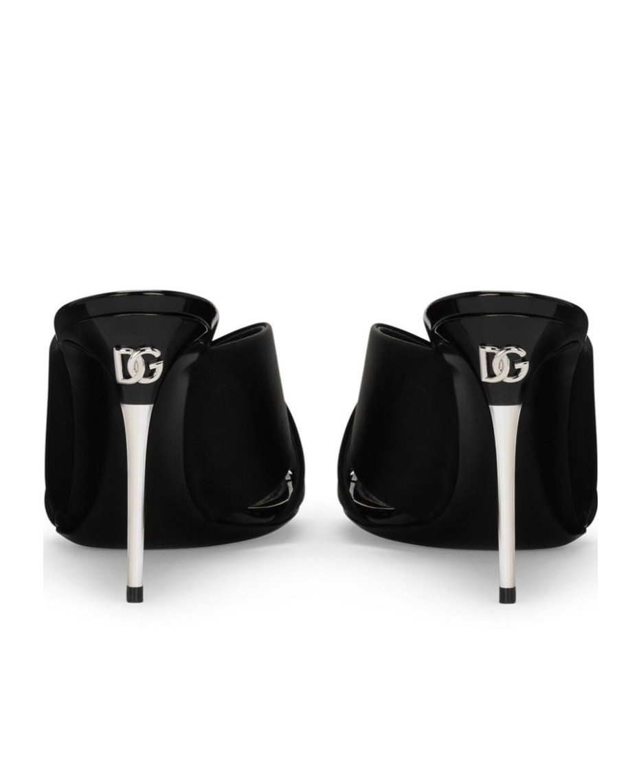 Dolce & Gabbana Satin Sandals With Back Monogram In Black
