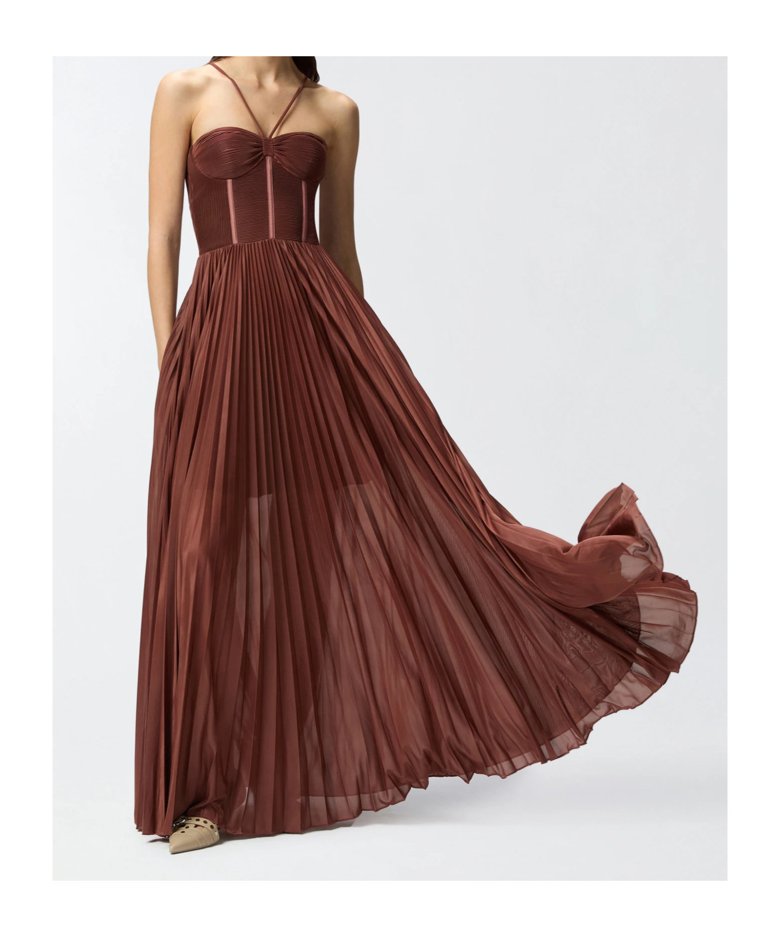 Pinko Pleated Maxi Dress With Spaghetti Straps