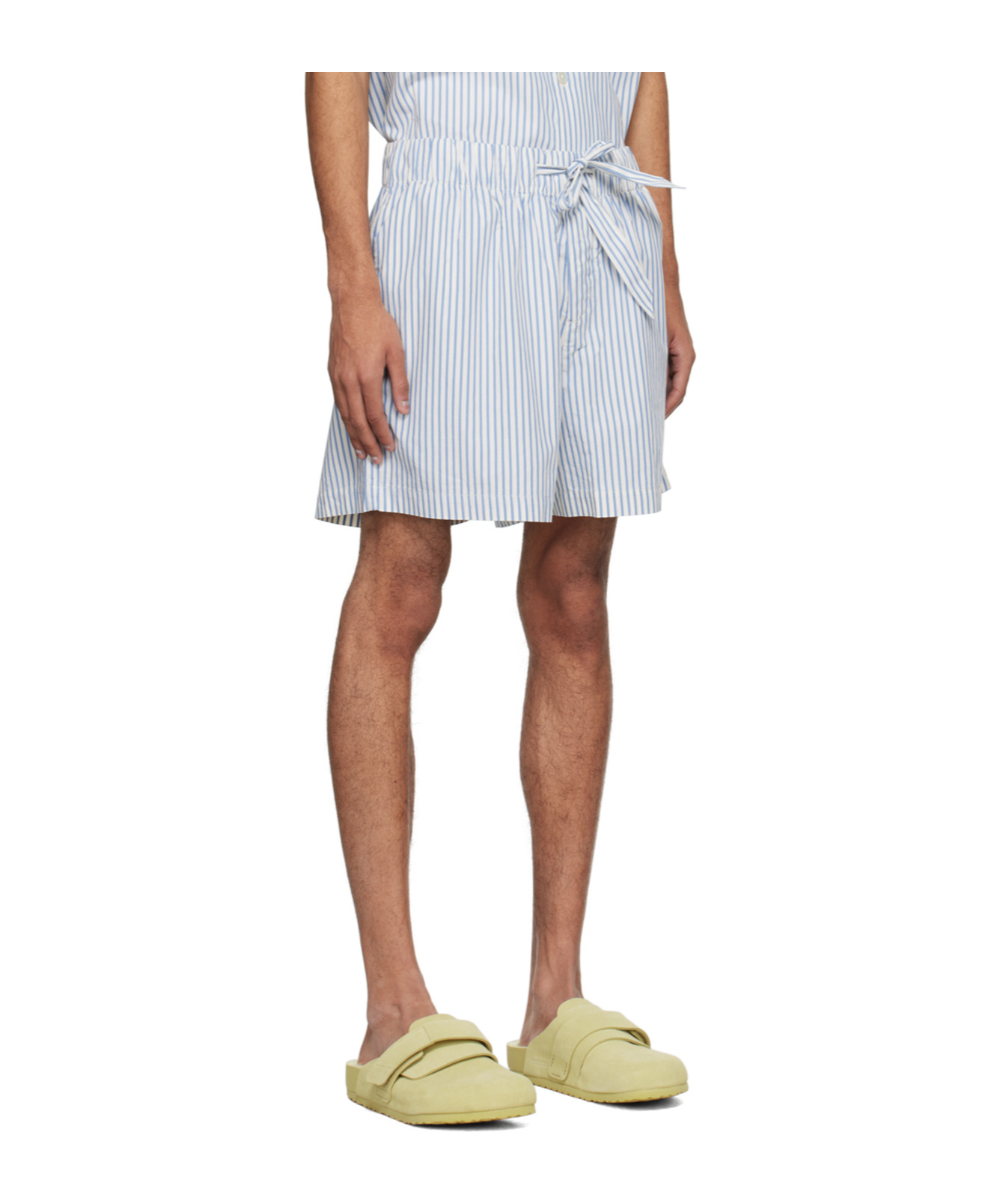 Tekla White & Blue Drawstring Pyjama Shorts In Off-white/blue