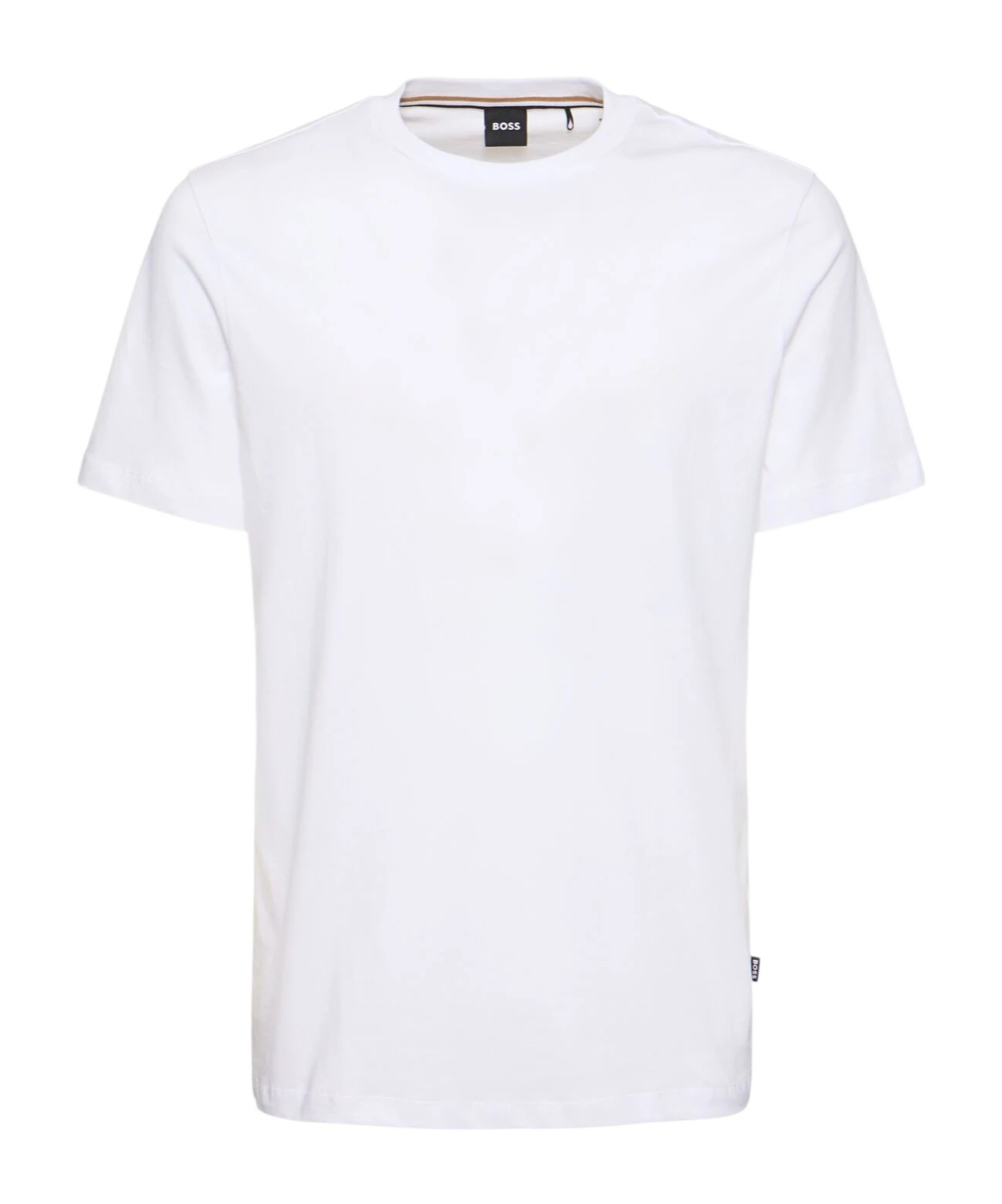 Hugo Boss Boss Mens White Crewneck Embroidered Branding Cotton-jersey T-shirt