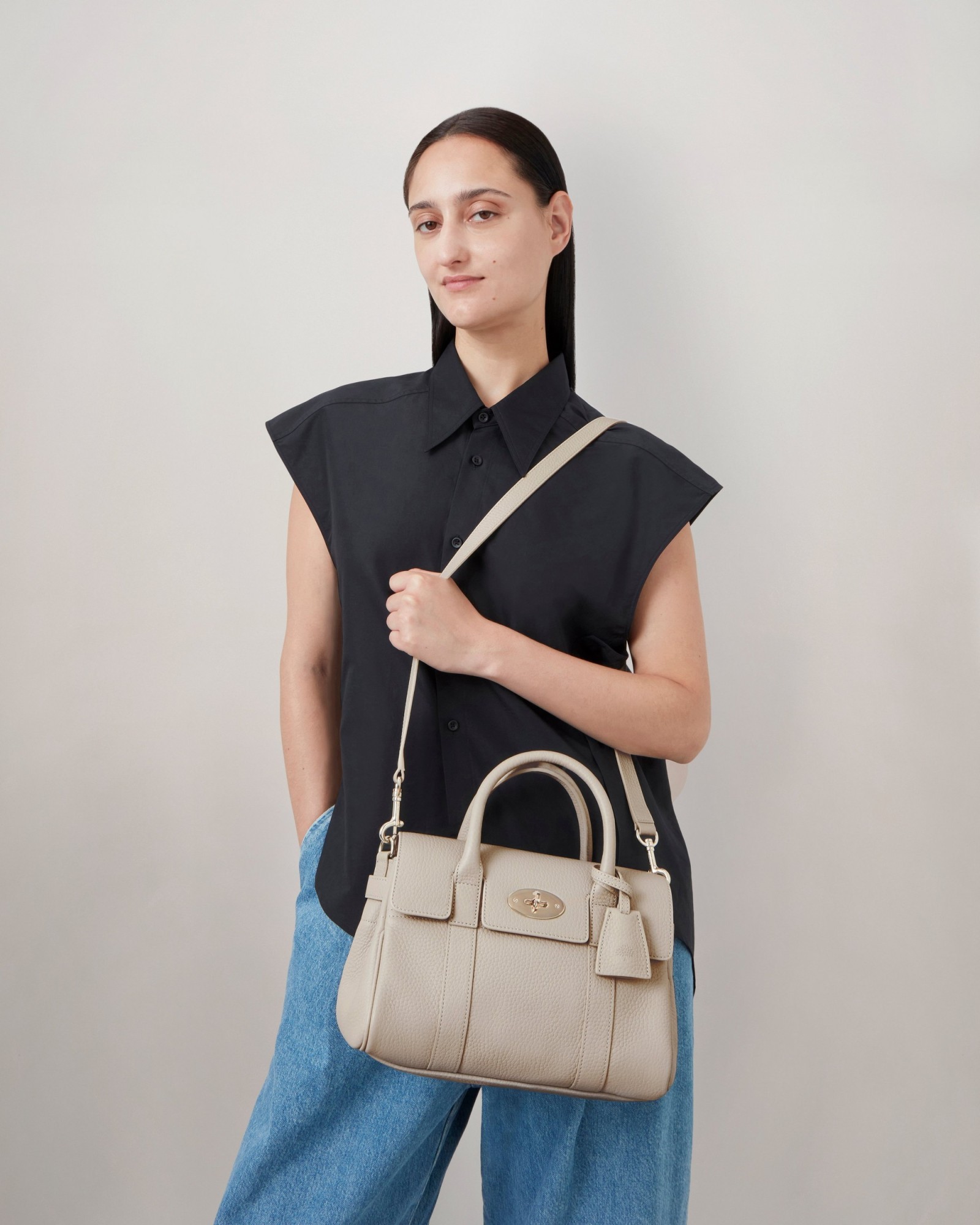 Mulberry Small Bayswater Leather Tote Bag In Nude