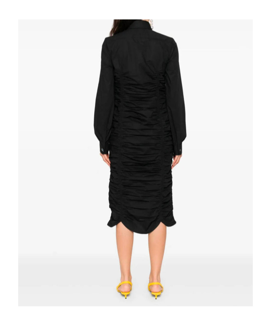 Moschino Long Sleeve Ruched Detail Front Pocket Dress In Black