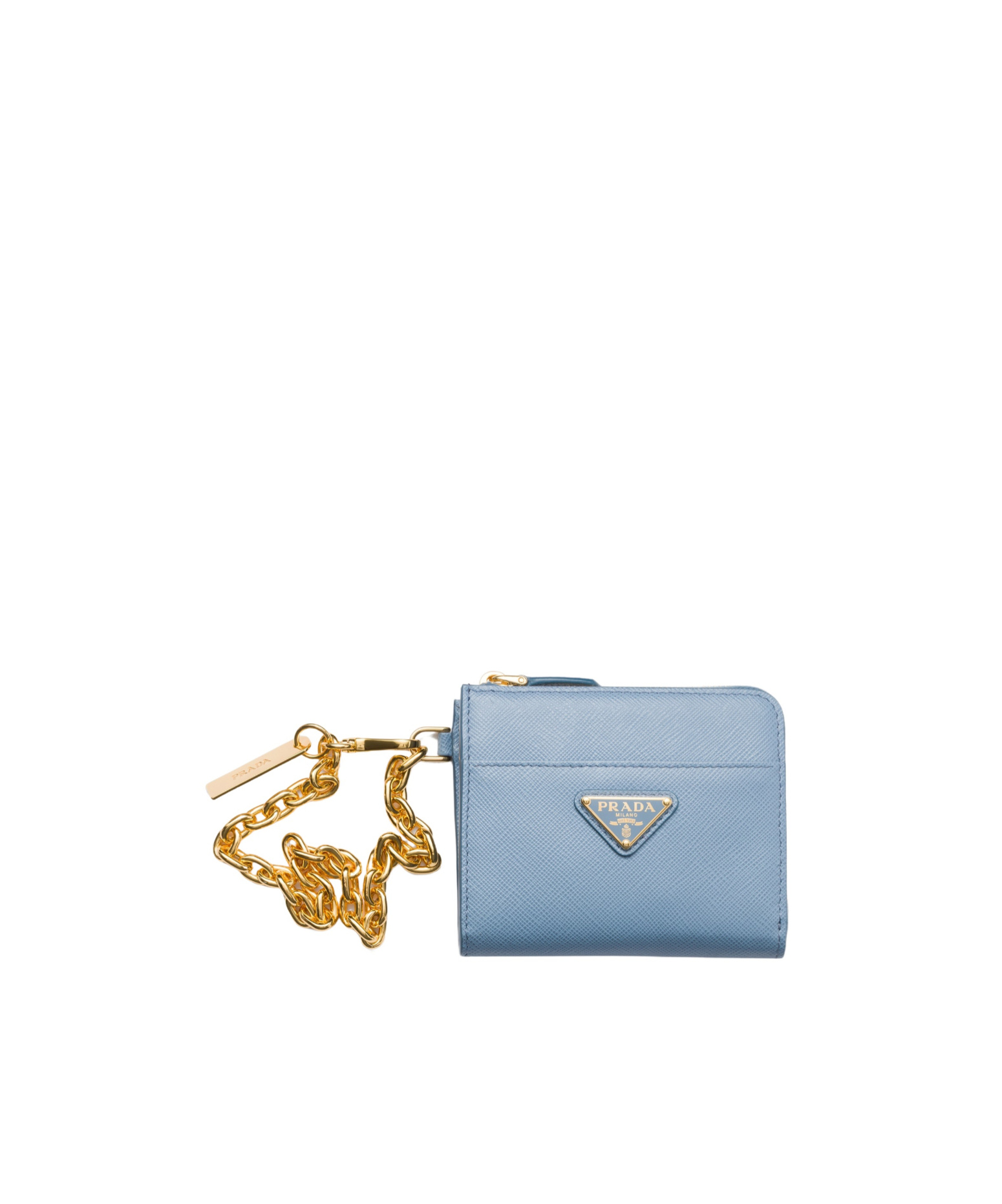 Prada Small Saffiano Leather Chain Wallet In Blue