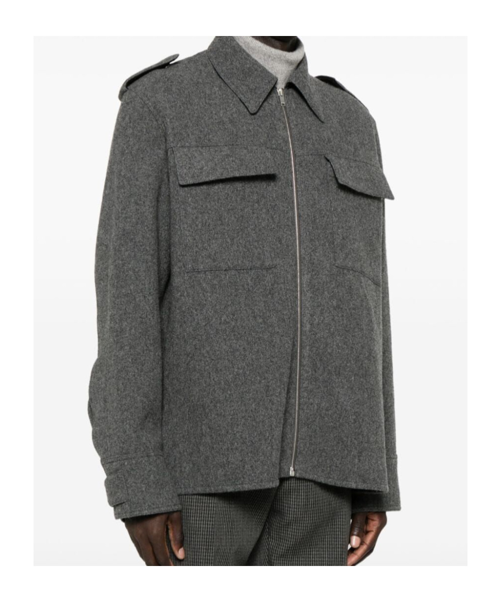 Jil Sander Structured Wool Shirt In Gray