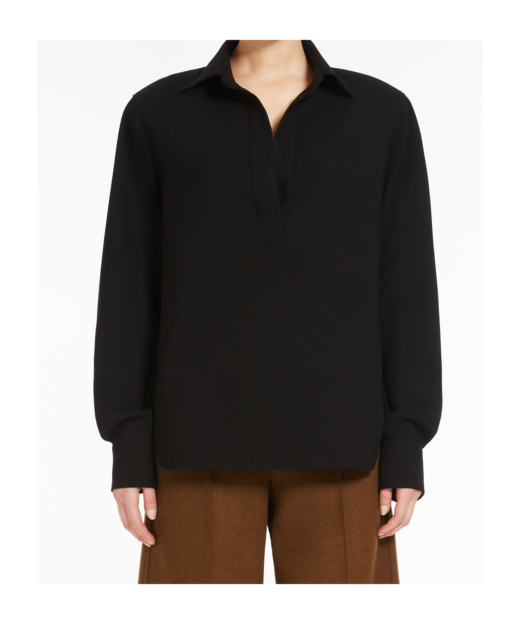 Max Mara V-neck Black Cotton Shirt With Loose Silhouette In Black