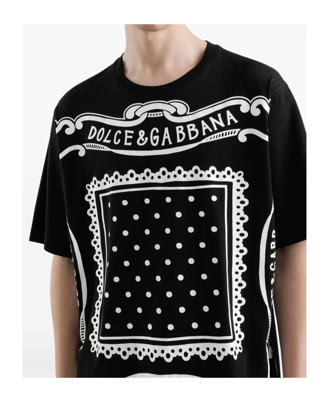 Dolce & Gabbana Black Crewneck T-shirt With Bandana Print All-over In Black