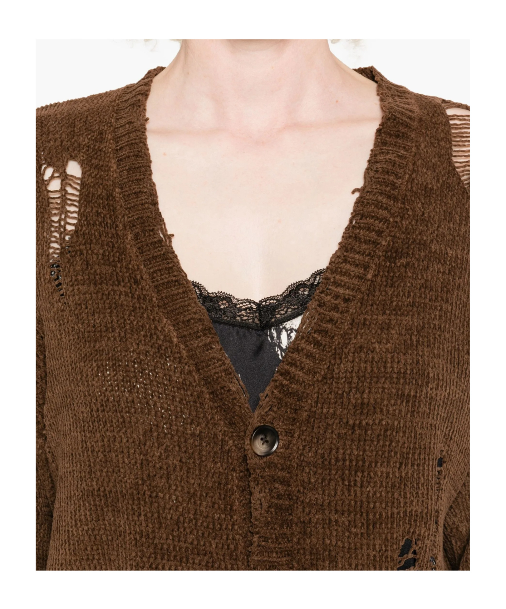 R13 Boyfriend Distressed Button-down Cardigan In Brown