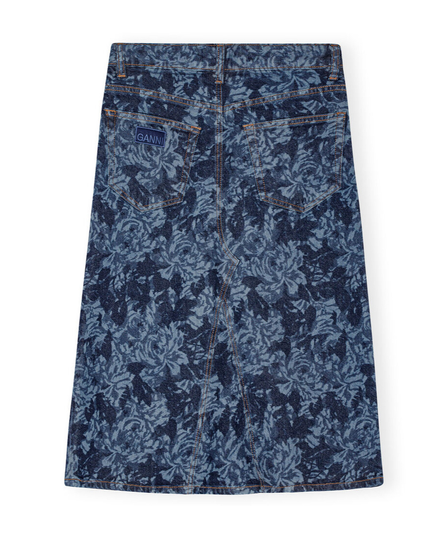 Ganni Lazer Cotton Denim Midi Skirt In Blue